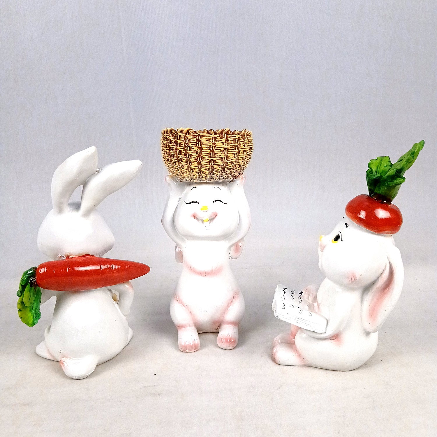 Rabbit Showpiece Set | Cute Bunny Figurines - for Home, Table, Living Room, TV Unit & Garden, Balcony Decor & Gifts - 8 Inch - Apkamart #Style_Pack Of 3