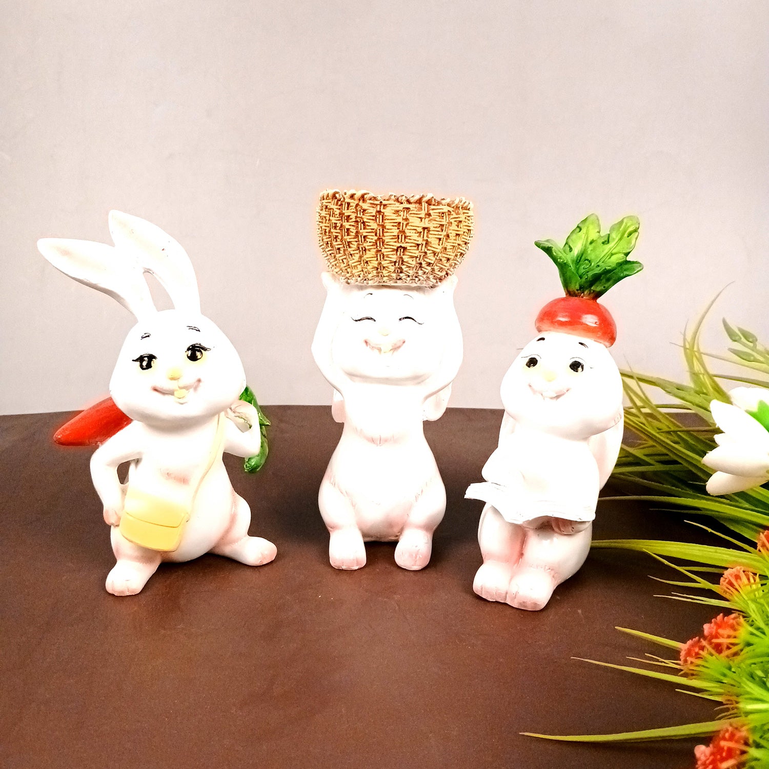 Rabbit Showpiece Set | Cute Bunny Figurines - for Home, Table, Living Room, TV Unit & Garden, Balcony Decor & Gifts - 8 Inch - Apkamart #Style_Pack Of 3