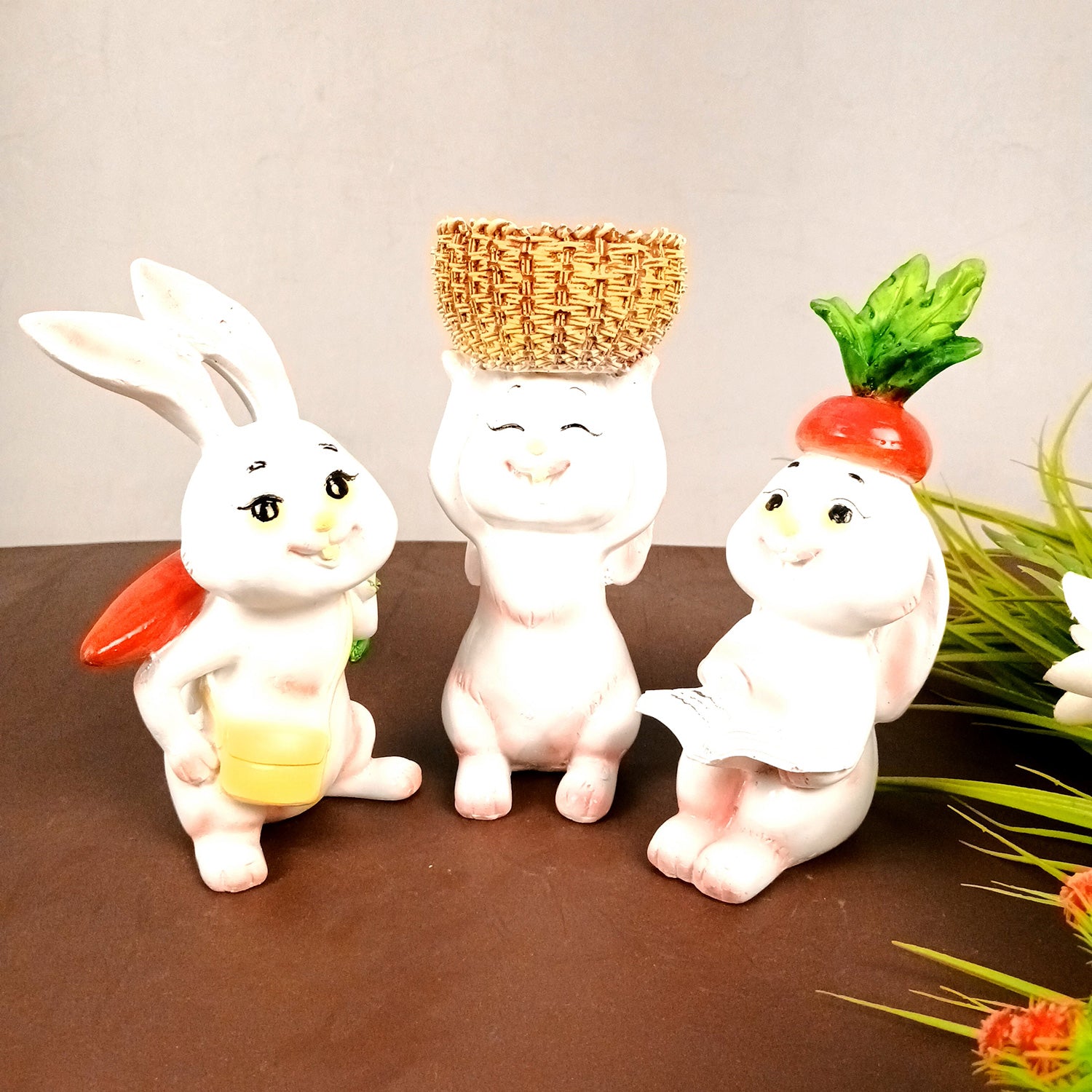 Rabbit Showpiece Set | Cute Bunny Figurines - for Home, Table, Living Room, TV Unit & Garden, Balcony Decor & Gifts - 8 Inch - Apkamart #Style_Pack Of 3