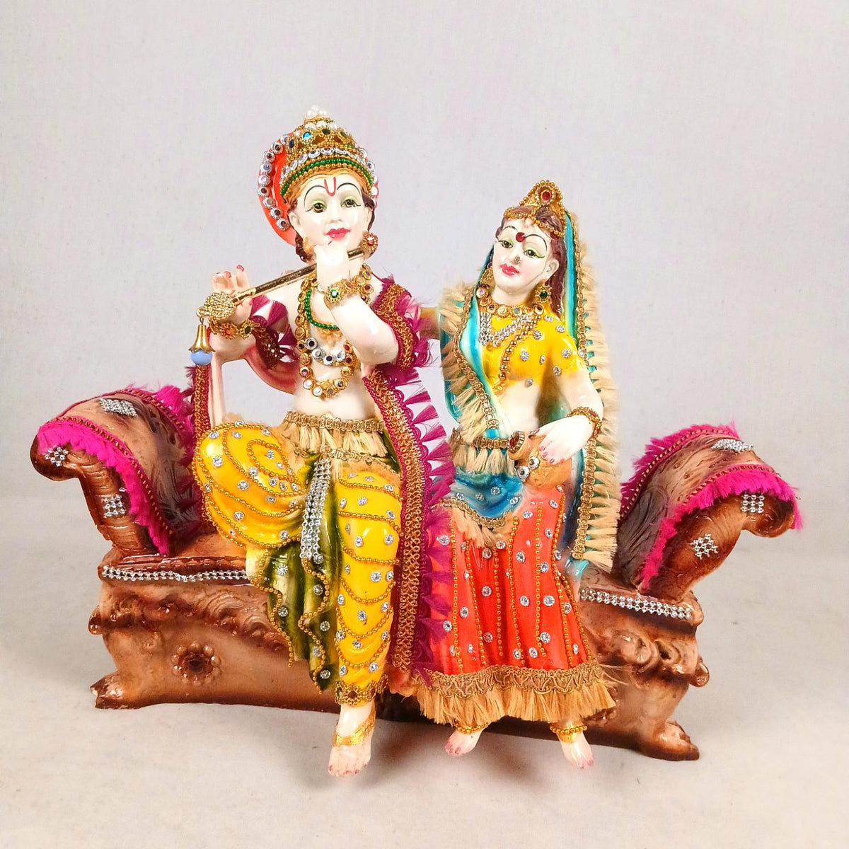 Radha Krishna on Royal Sofa Statue Idol – 12 Inch-apkamart