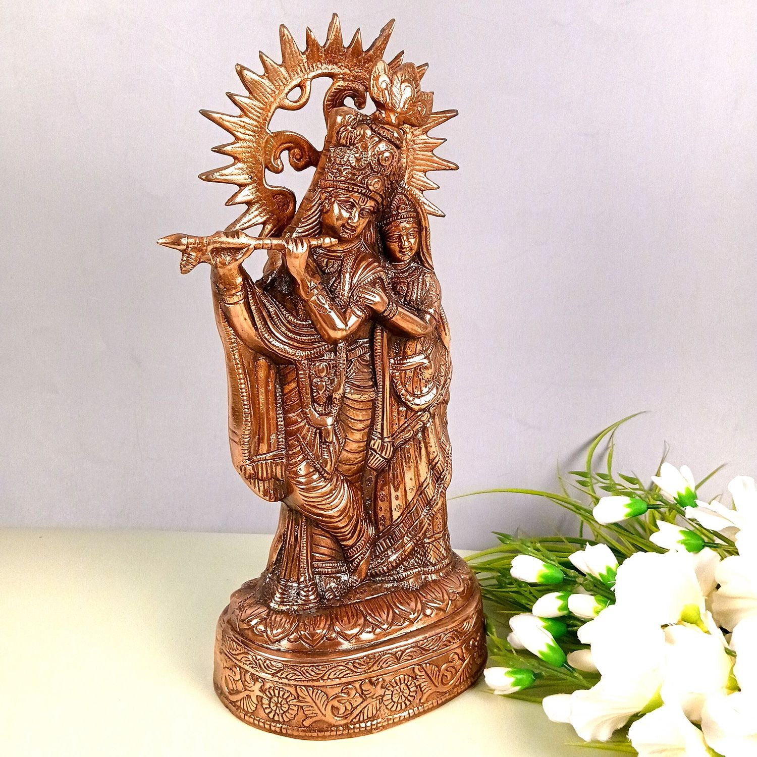 Radha Krishna Statue | Shri Radhe Krishna With Cow Idol Murti - for Home, Table, Living Room, Office, Puja , Entrance Decoration & Gifts - 18 Inch - Apkamart