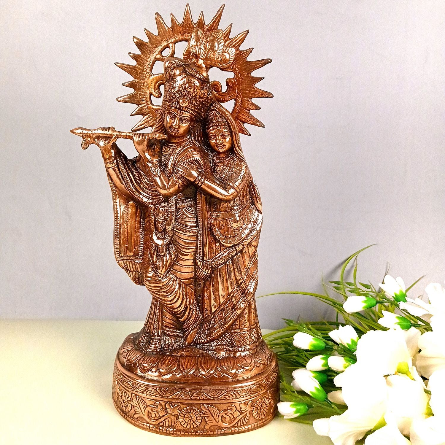 Radha Krishna With Cow Idol Alloy For Home - 18 Inch