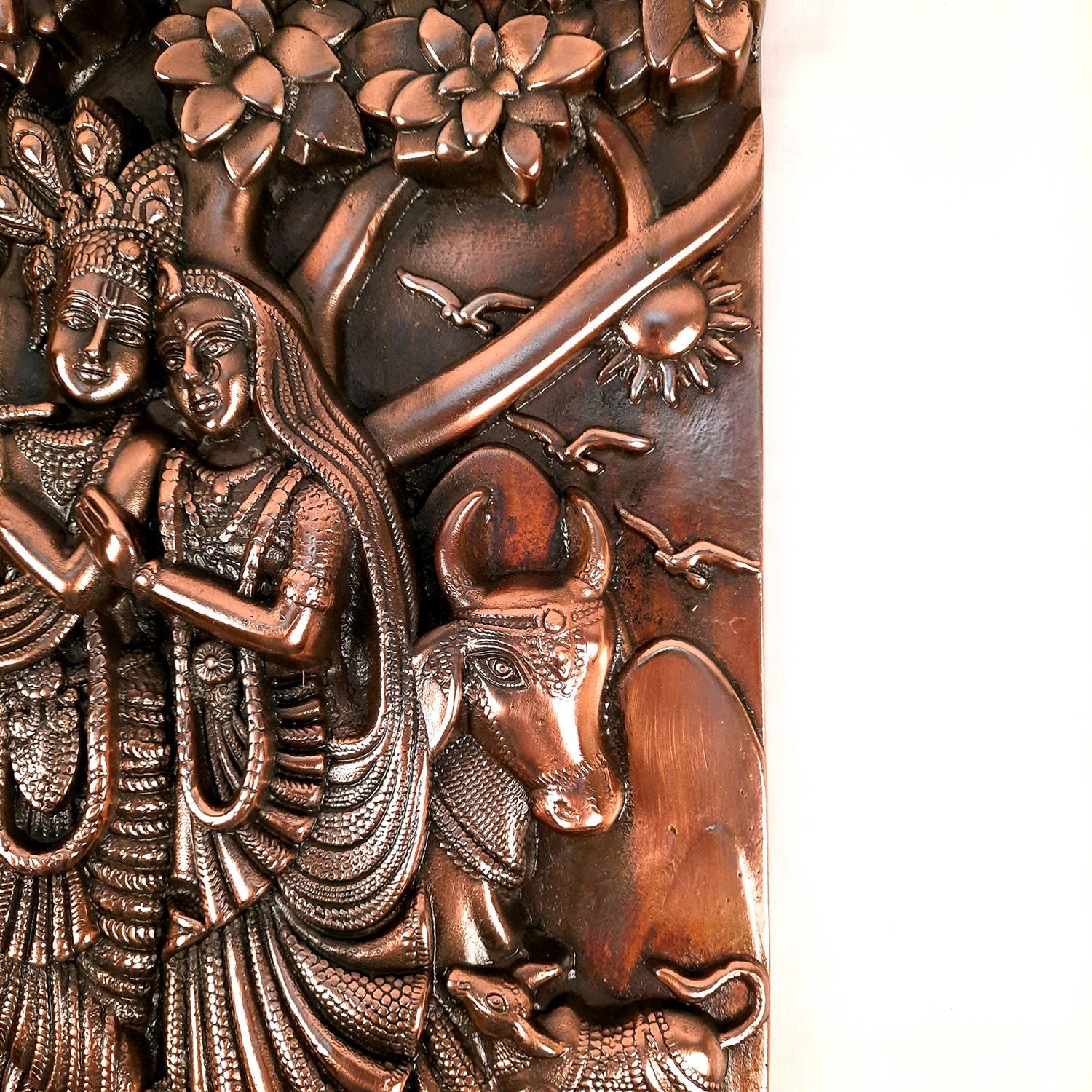 Radha Krishna Wall Hanging Idol | Krishan Playing Flute With Cow Wall Art - for Home, Living Room, Office, Puja, Entrance Decoration, Wedding Gift - 18 Inch - Apkamart #Size_18 Inch