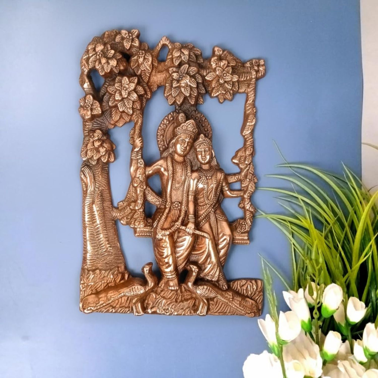 Radha Krishna Wall Hanging Antique For Temple, Home - 15 Inch - Apkamart