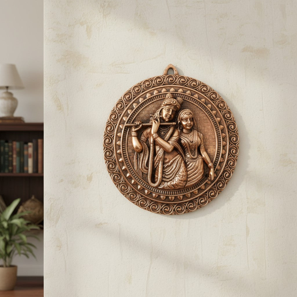 Radha Krishna Wall Hanging – Copper, 16 Inch - Apkamart