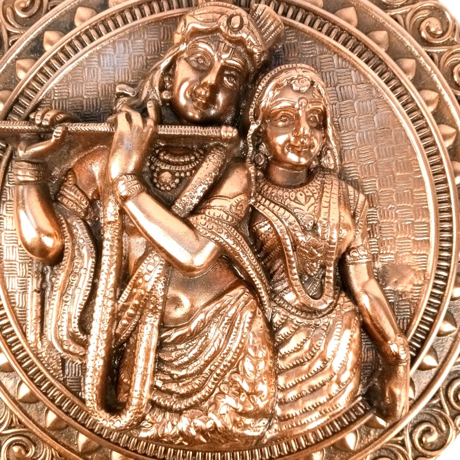 Radha Krishna Wall Hanging – Copper, 16 Inch - Apkamart