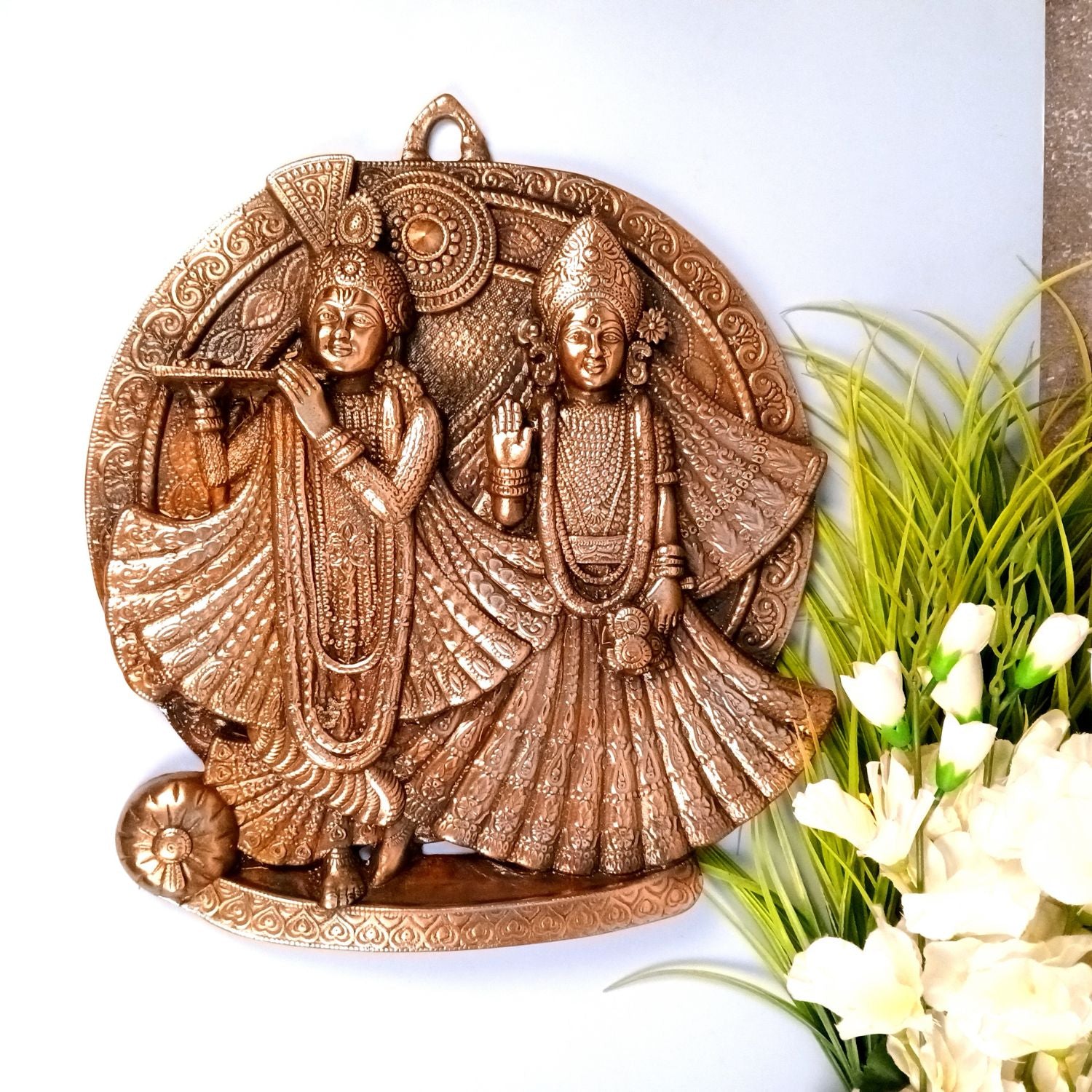 Radha Krishna Wall Hanging Showpiece | Handcrafted Home Decor for Living Room & Bedroom | Elegant Ethnic Wall Art | Traditional Spiritual Gift - 18 Inch - Apkamart
