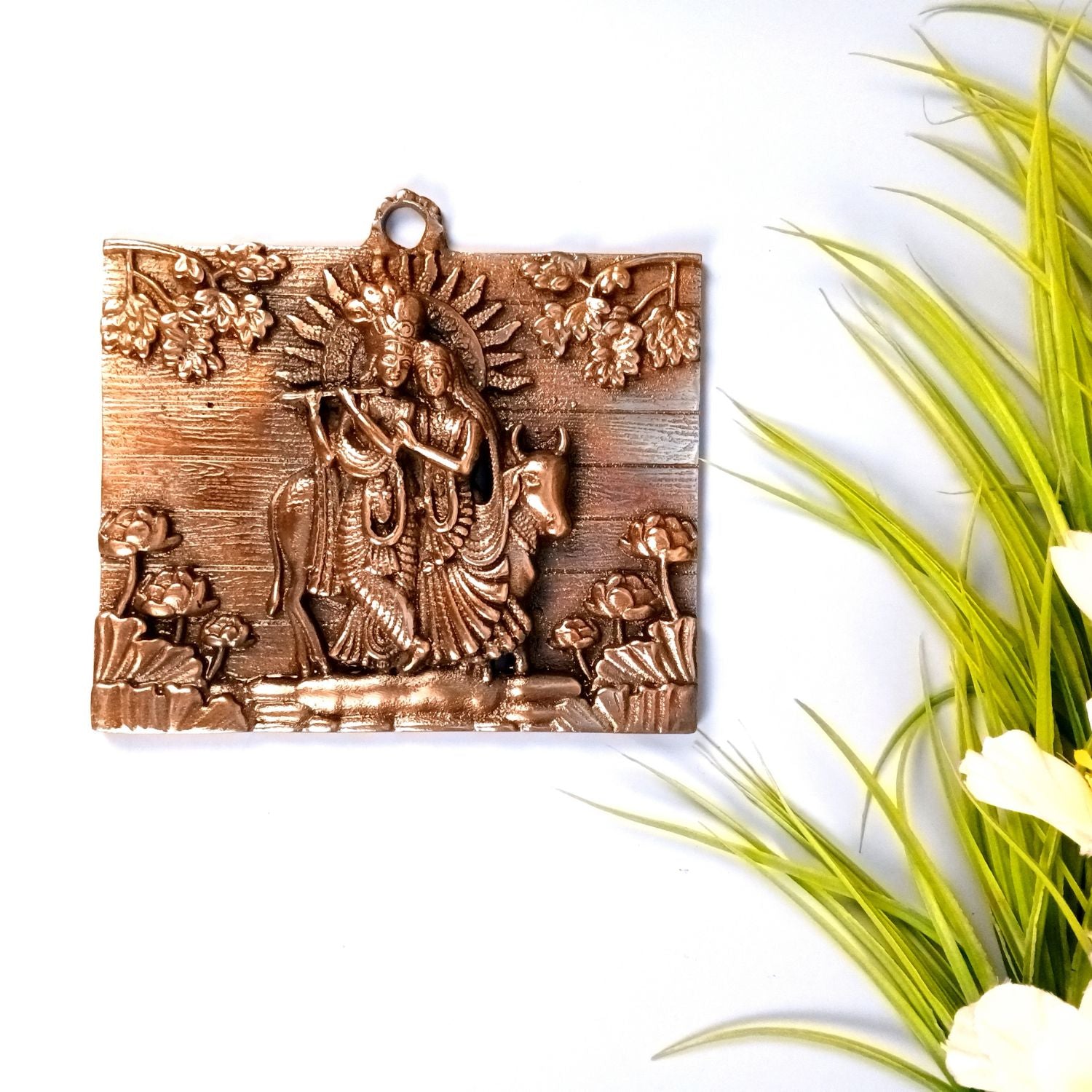 Radha Krishan Wall Hanging Showpiece | Idol for Home Decor | Spiritual Decoration Gift for Living Room, Bedroom & Festivals - 8 Inch - Apkamart 
