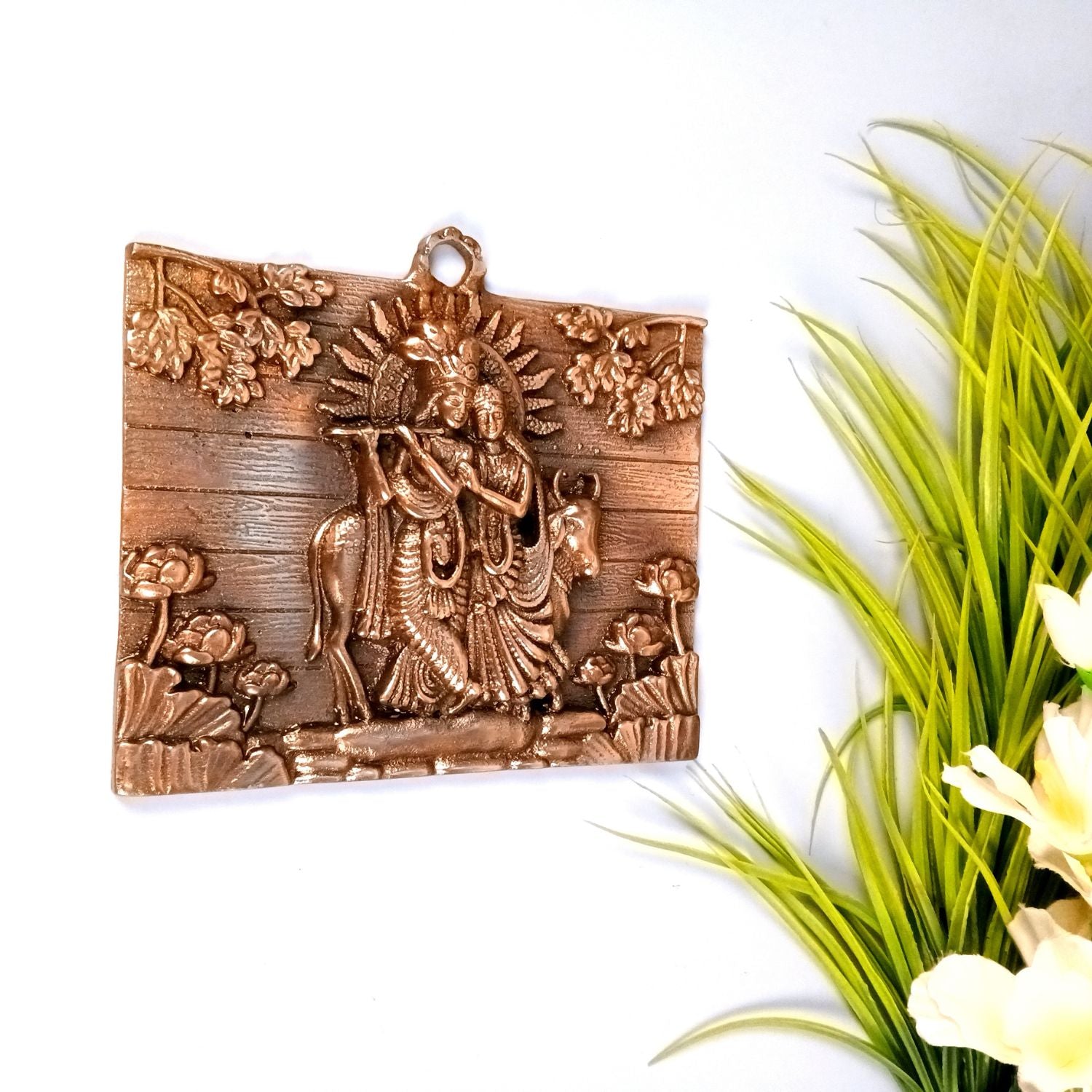 Radha Krishan Wall Hanging Showpiece | Idol for Home Decor | Spiritual Decoration Gift for Living Room, Bedroom & Festivals - 8 Inch - Apkamart 