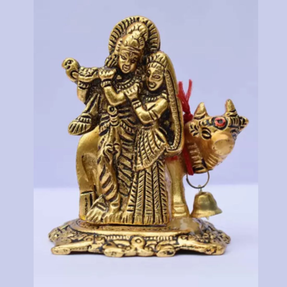 Radha Krishna Statue | Shri Radhe Krishna With Cow Idol Murti - for Home, Table, Living Room, Office, Puja , Corner Decor & Gifts - 3 Inch - Apkamart