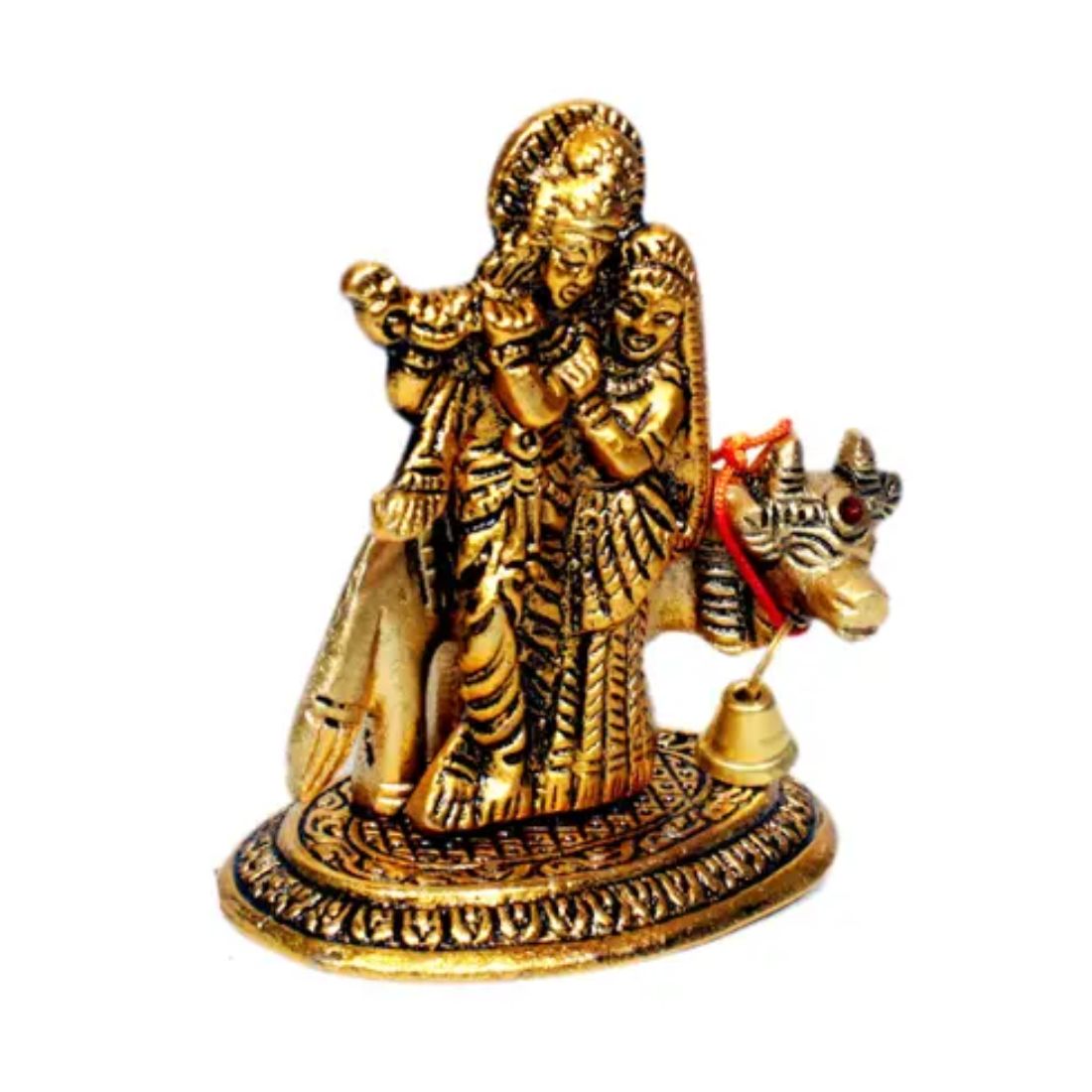 Radha Krishna Statue | Shri Radhe Krishna With Cow Idol Murti - for Home, Table, Living Room, Office, Puja , Corner Decor & Gifts - 3 Inch - Apkamart