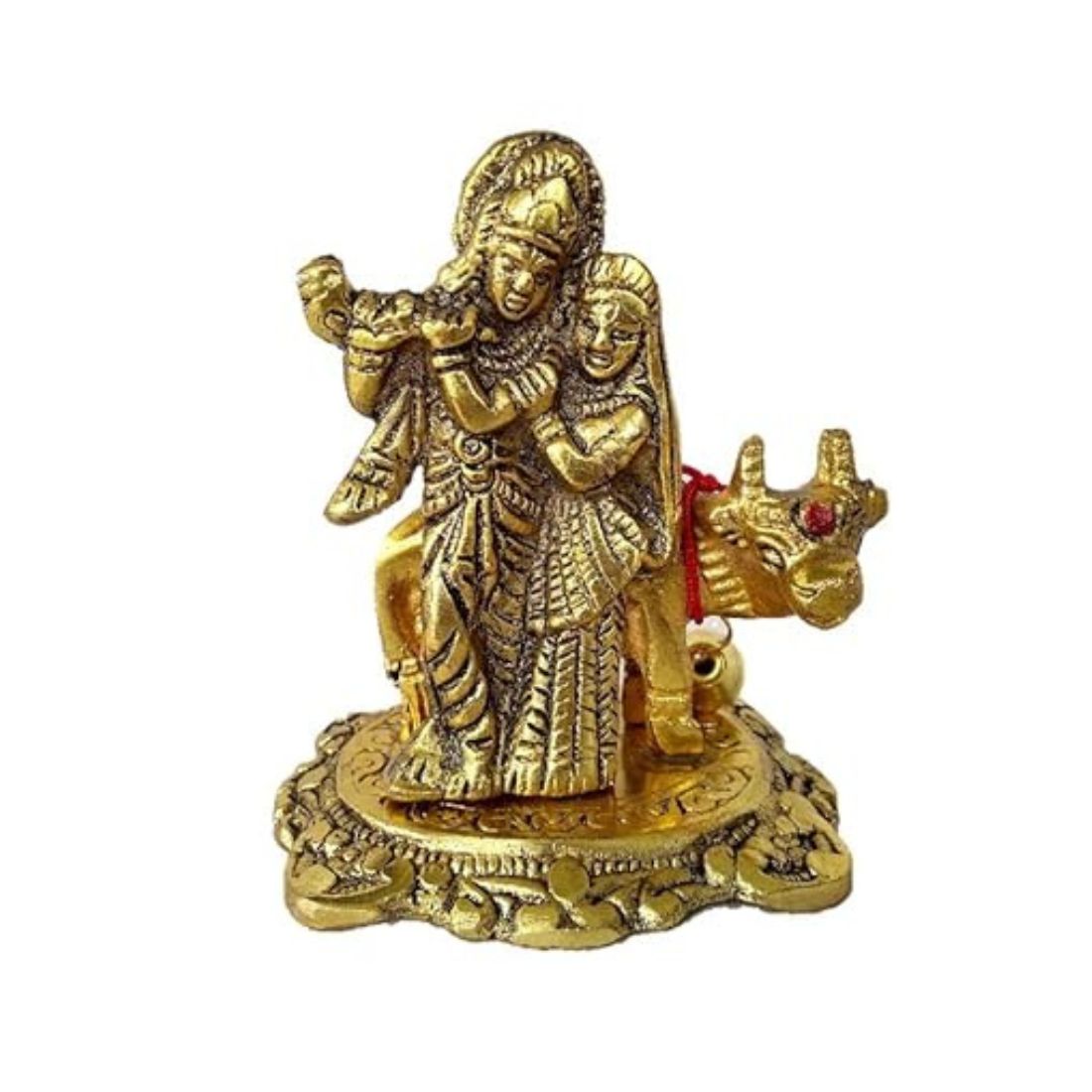 Radha Krishna Statue | Shri Radhe Krishna With Cow Idol Murti - for Home, Table, Living Room, Office, Puja , Corner Decor & Gifts - 3 Inch - Apkamart