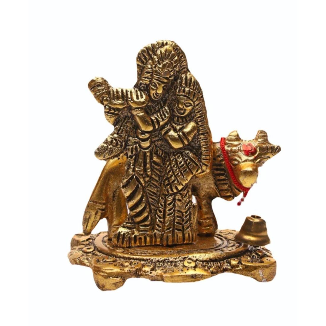 Radha Krishna Statue | Shri Radhe Krishna With Cow Idol Murti - for Home, Table, Living Room, Office, Puja , Corner Decor & Gifts - 3 Inch - Apkamart