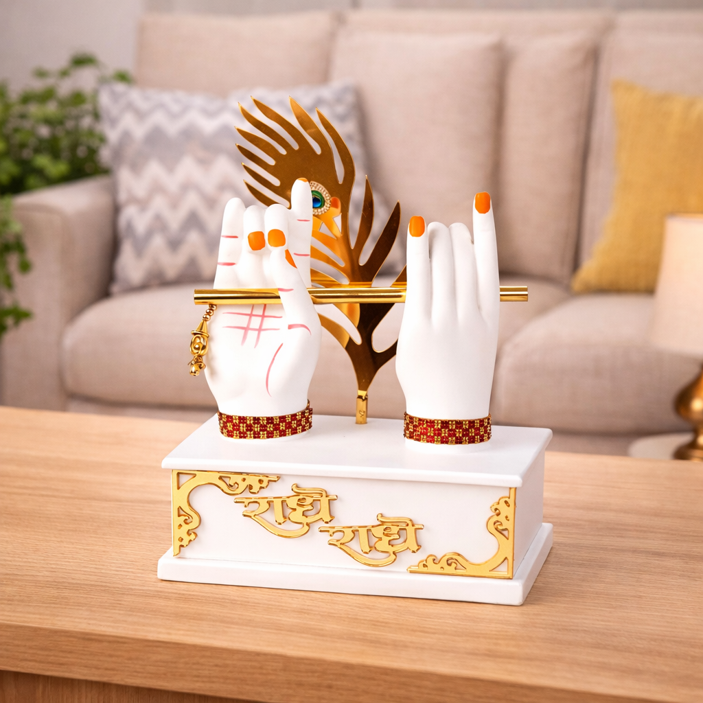 Radha Krishna Hand Statue with Flute Showpiece | Radha Krishna Statue Murti - for Home, Living Room, Office, Entrance Decor & Gifts - 12 Inch - Apkamart