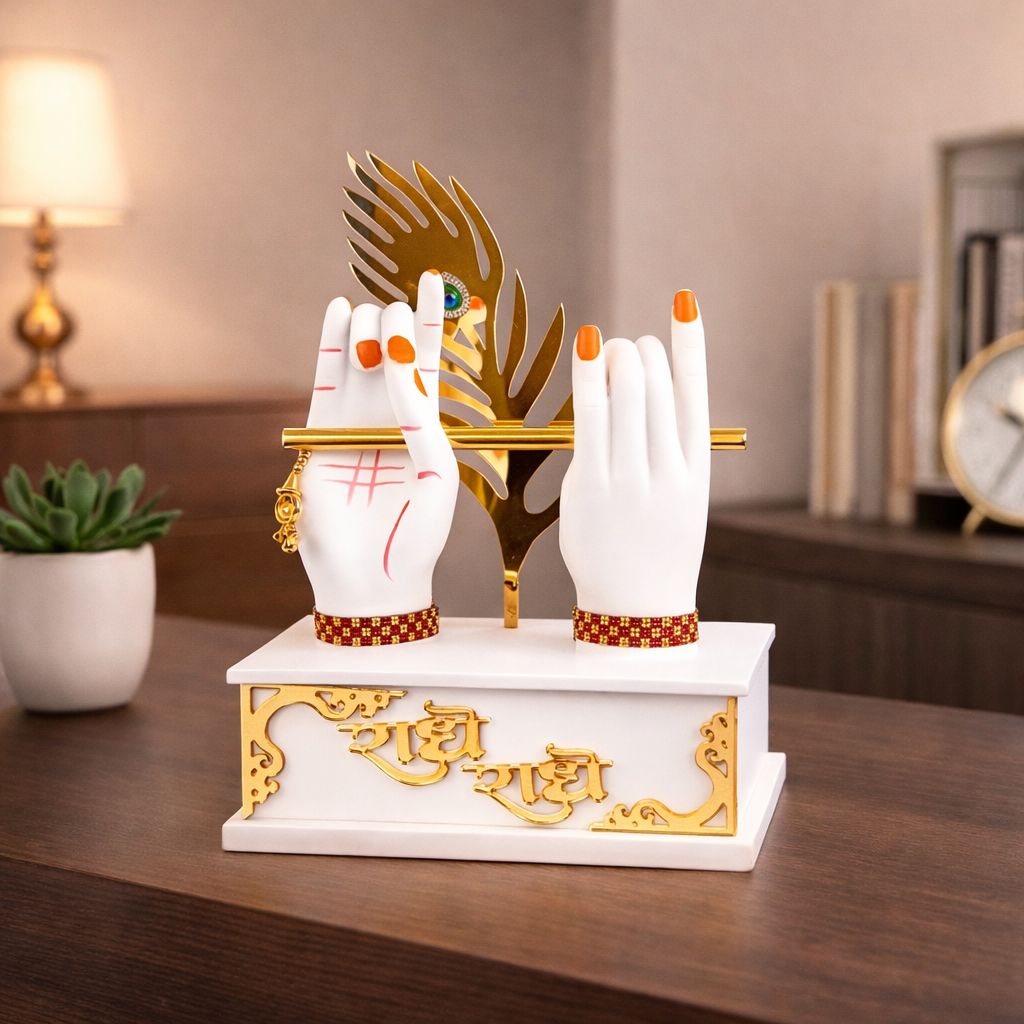 Radha Krishna Hand Statue with Flute Showpiece | Radha Krishna Statue Murti - for Home, Living Room, Office, Entrance Decor & Gifts - 12 Inch - Apkamart