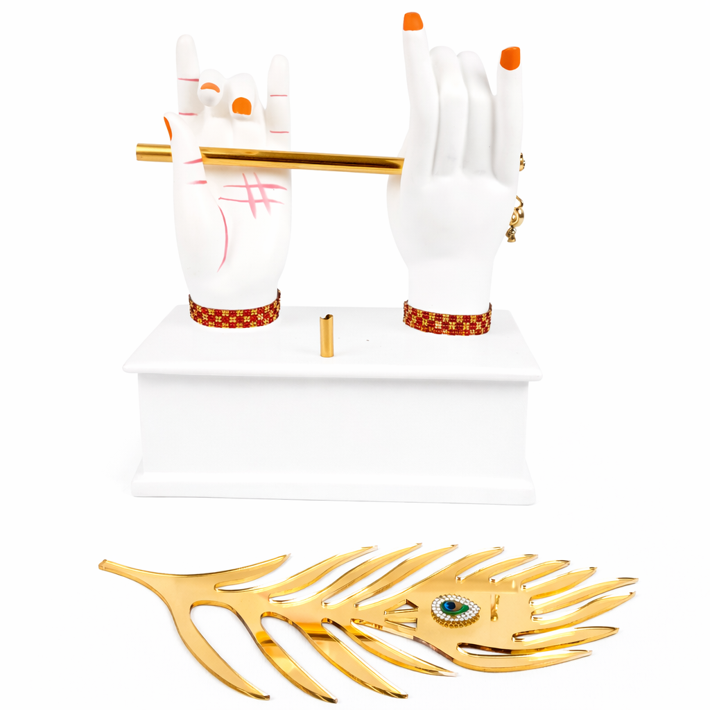 Radha Krishna Hand Statue with Flute Showpiece | Radha Krishna Statue Murti - for Home, Living Room, Office, Entrance Decor & Gifts - 12 Inch - Apkamart