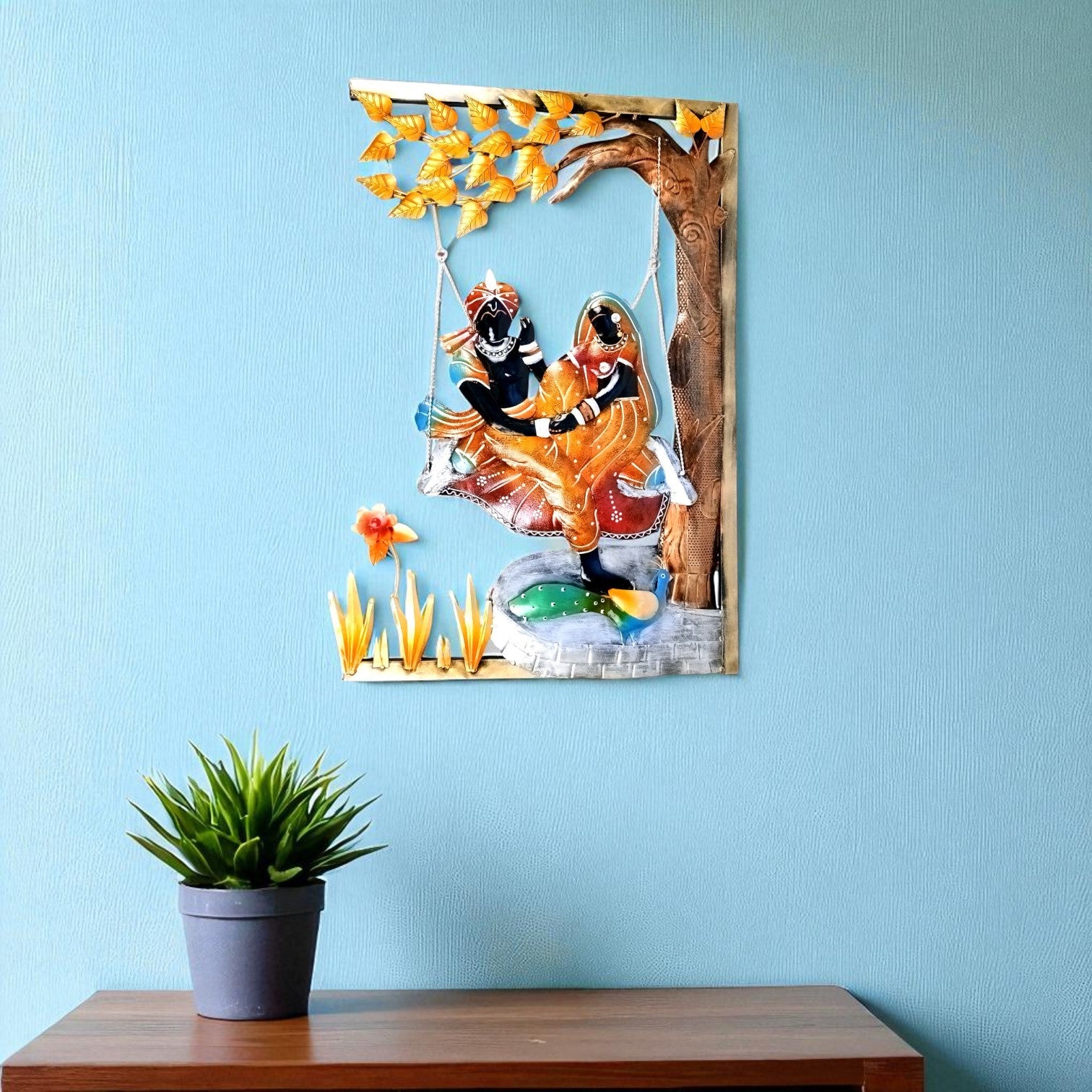 Radha Krishna Wall Hanging with LED Light | Decorative Backlit Wall Art for Living Room, Bedroom & Temple | Traditional Home Decor & Gift Item - 30 Inch
