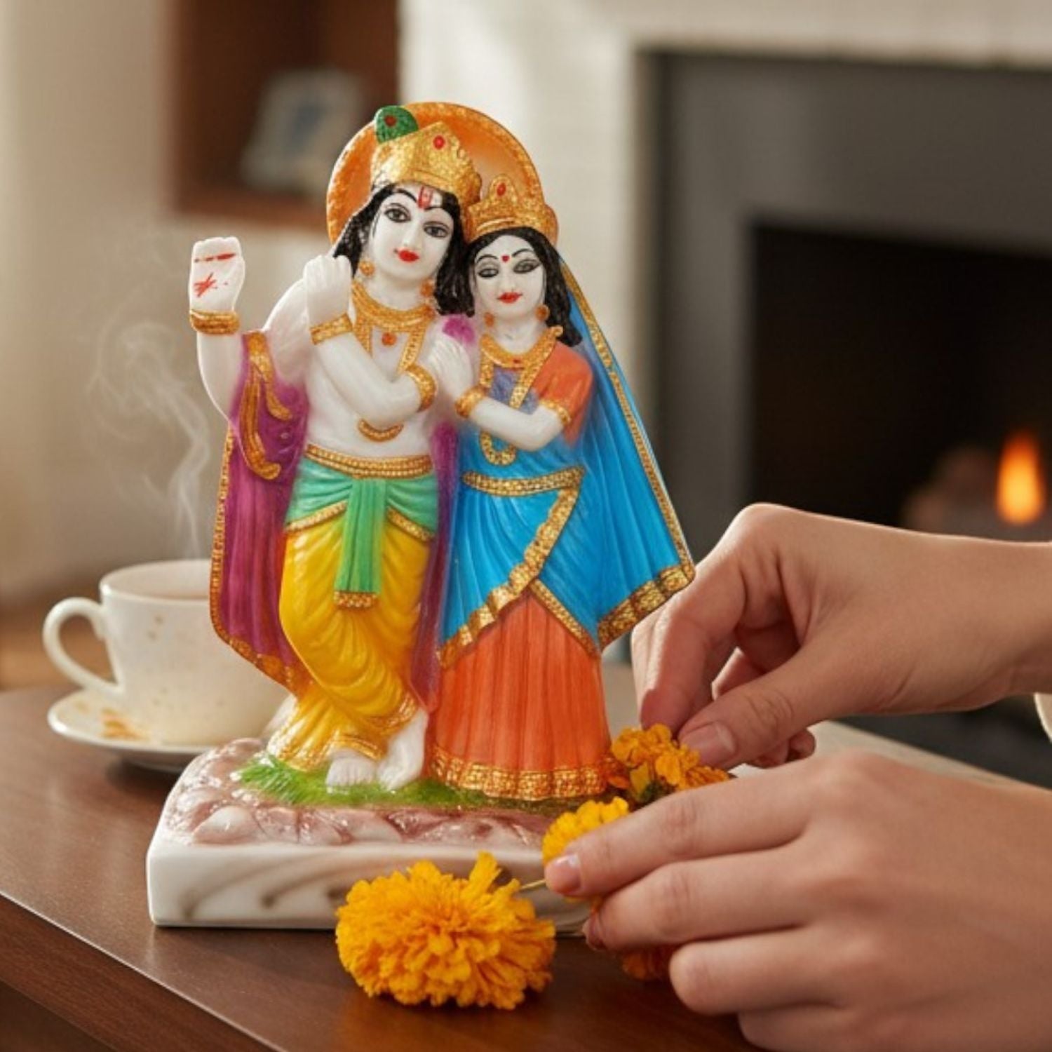 Radha Krishna Statue | Radhe Krishna Idol for Home, Pooja Room & Vastu | Religious Table Decor Showpiece & Diwali Gift | Housewarming, Festival Gifting - 8 Inch - Apkamart