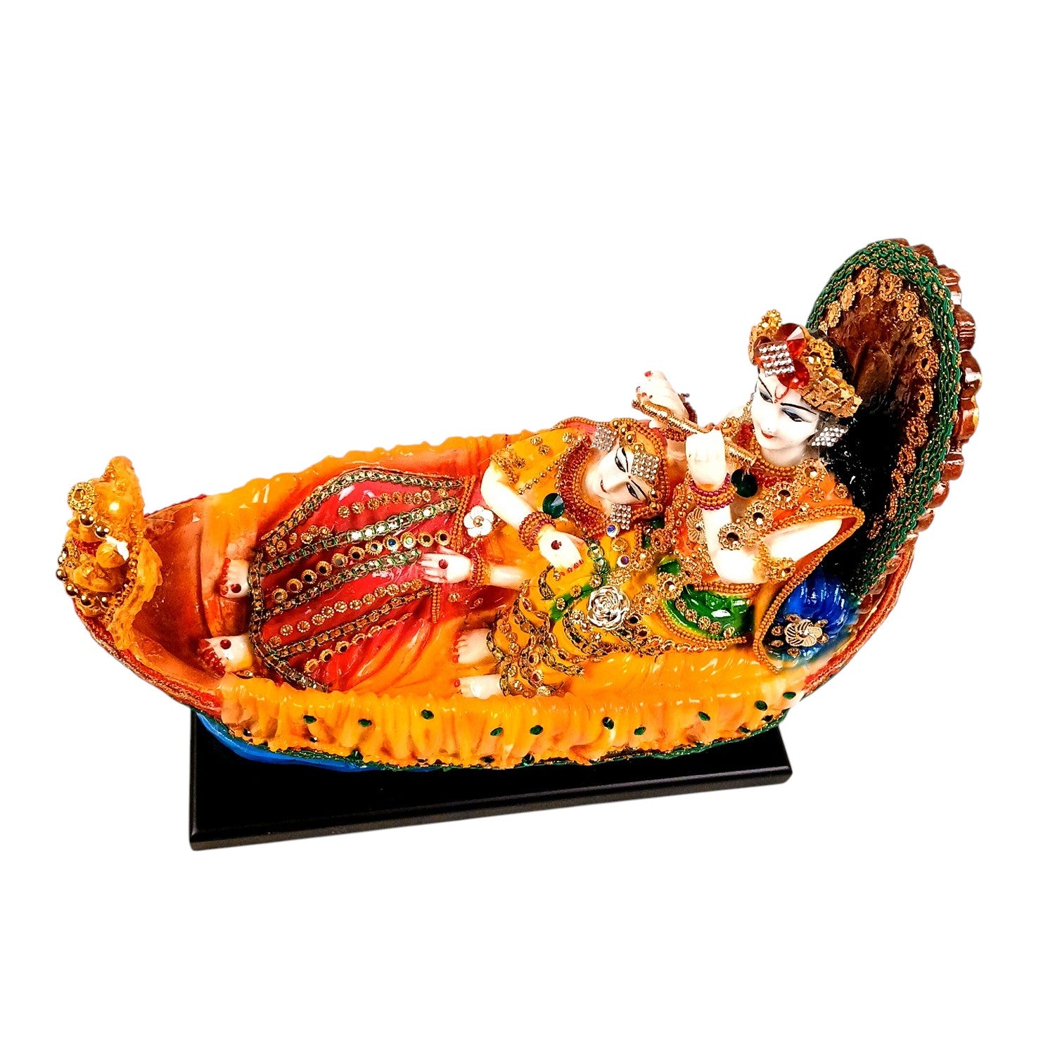 Radha Krishna Statue | Radhe Krishna Idol Sitting on Boat for Home, Pooja Room & Vastu | Religious Table Decor Showpiece & Diwali Gift - 12 Inch - Apkamart