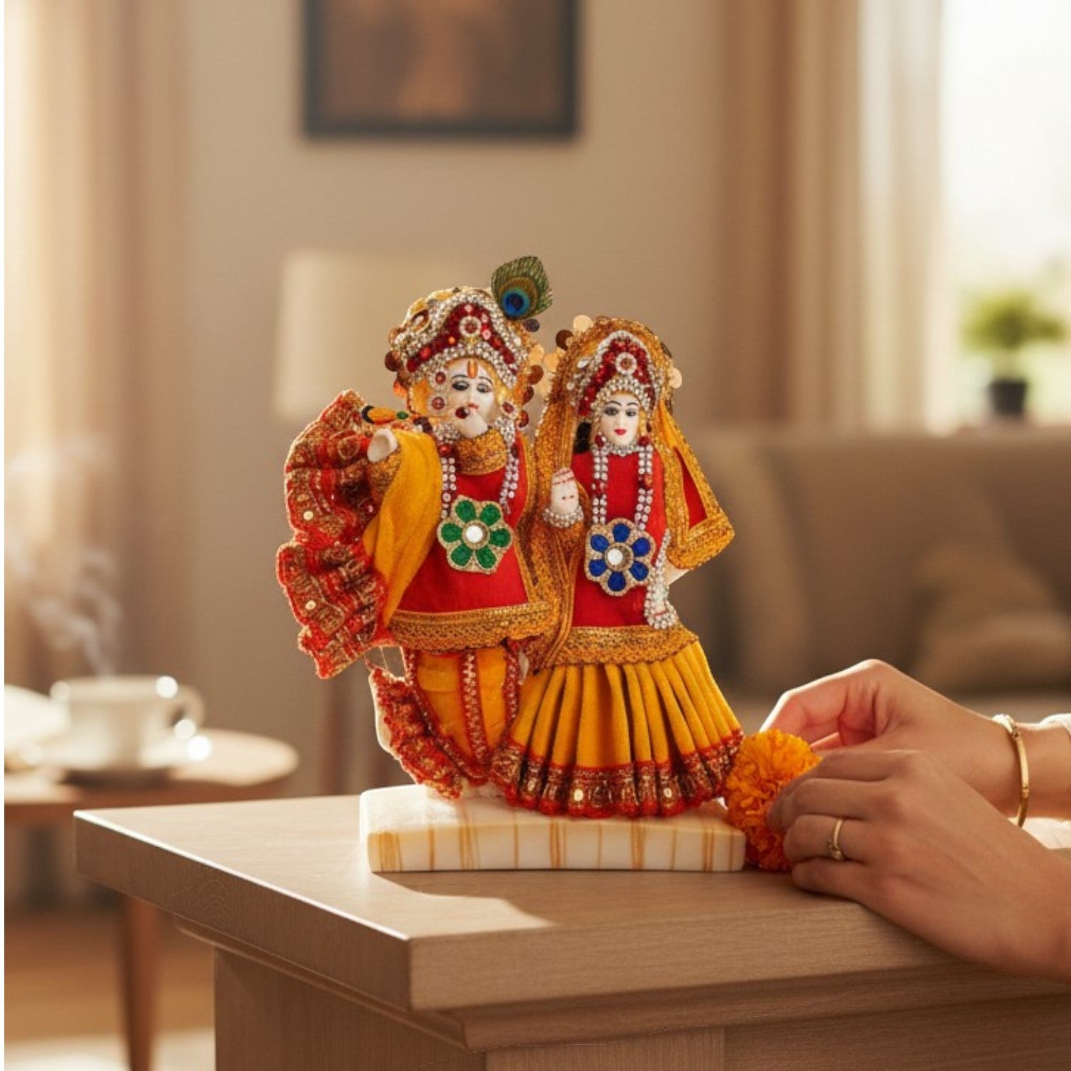 Radha Krishna Statue | Radhe Krishna Idol for Home, Pooja Room & Vastu | Religious Table Decor & Diwali Gift - 8 Inch - Apkamart
