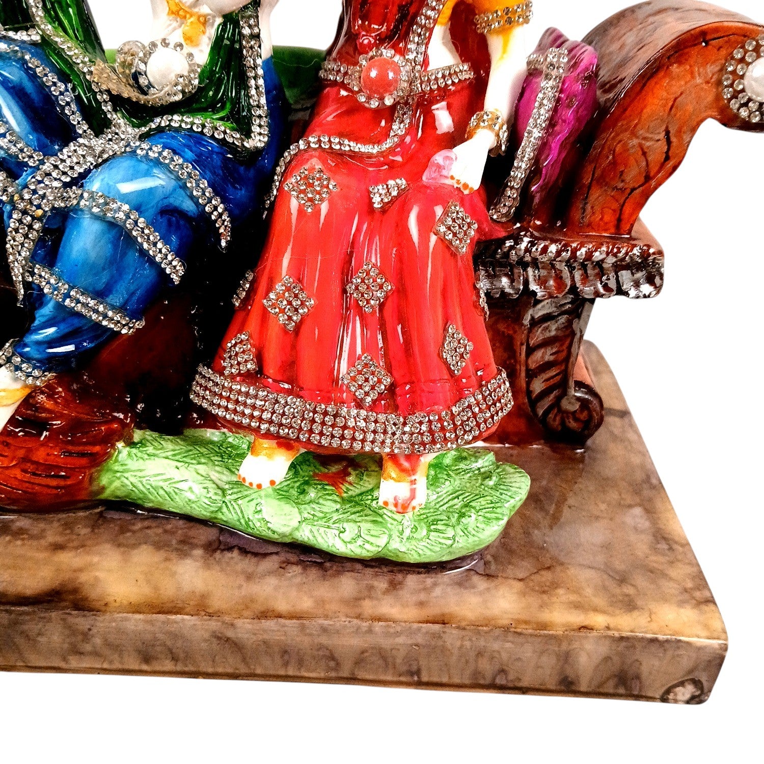 Radha Krishna Statue Sitting on Sinhasan | Radhe Krishna Idol with Flute for Home, Festive Decor, Pooja Room & Vastu Decor - 9 Inch - Apkamart