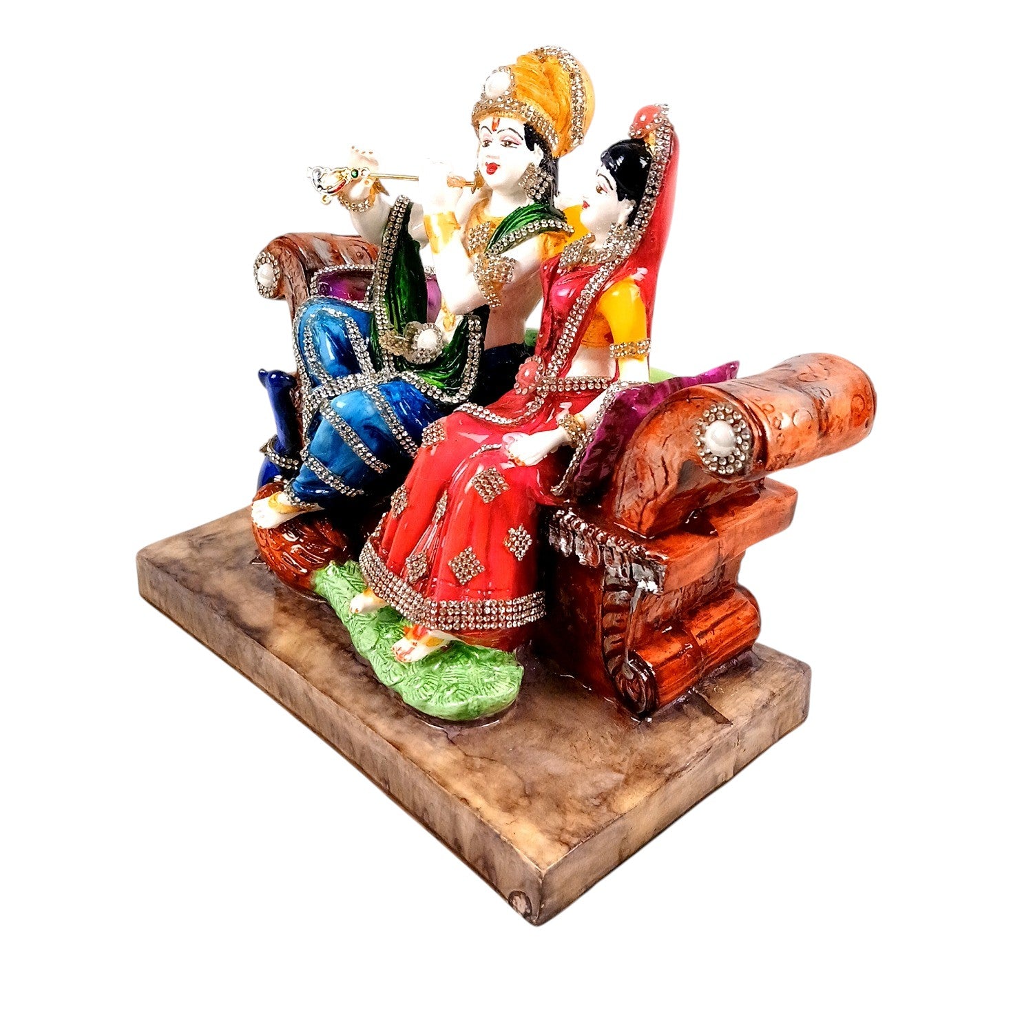 Radha Krishna Statue Sitting on Sinhasan | Radhe Krishna Idol with Flute for Home, Festive Decor, Pooja Room & Vastu Decor - 9 Inch - Apkamart