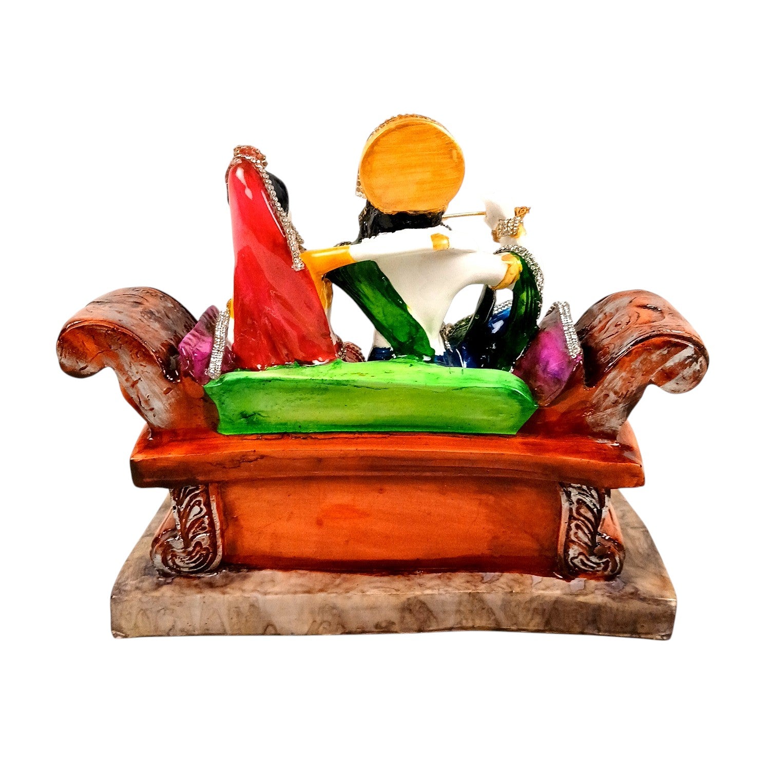 Radha Krishna Statue Sitting on Sinhasan | Radhe Krishna Idol with Flute for Home, Festive Decor, Pooja Room & Vastu Decor - 9 Inch - Apkamart