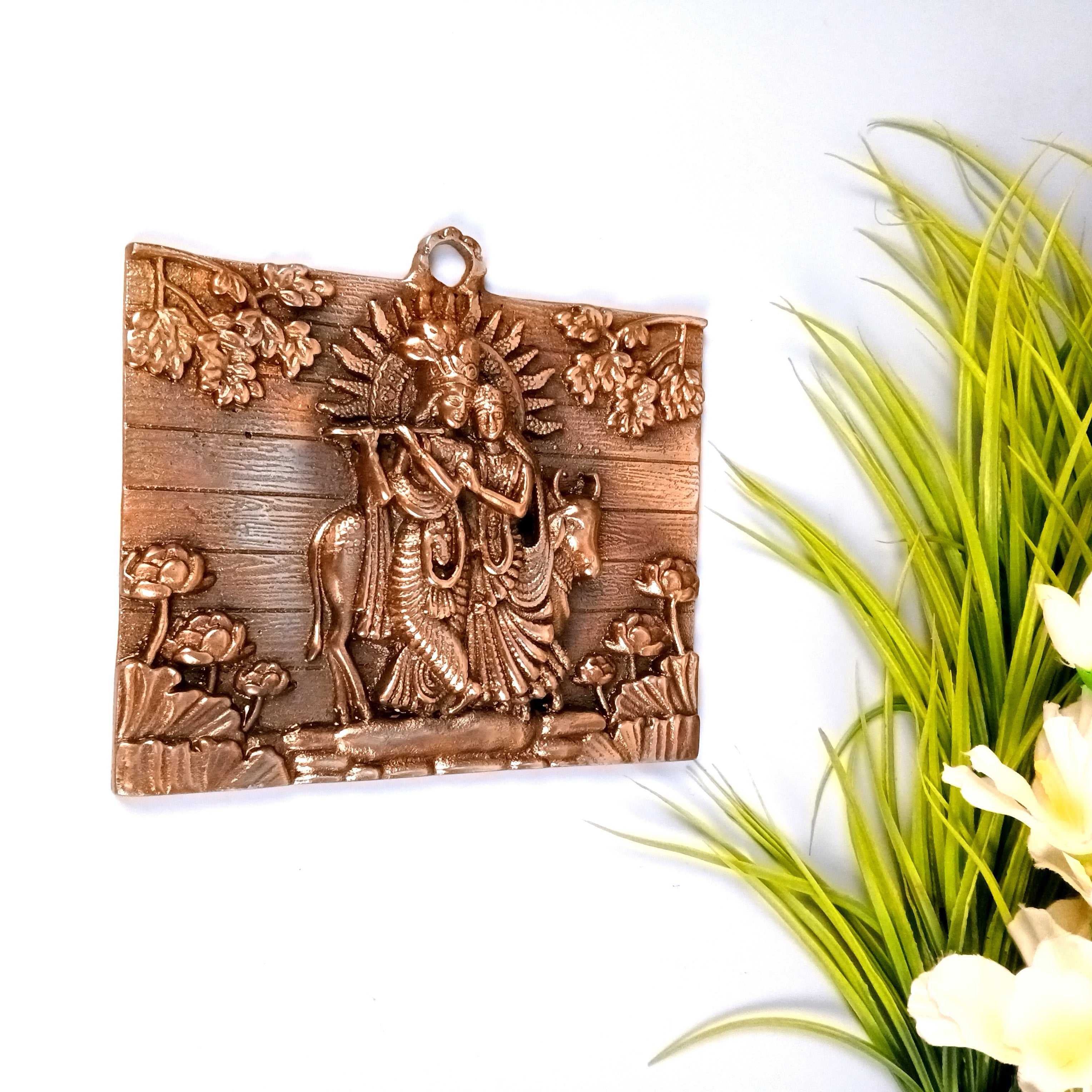 Radha Krishan Wall Hanging Showpiece | Idol for Home Decor | Spiritual Decoration Gift for Living Room, Bedroom & Festivals - 8 Inch - Apkamart 