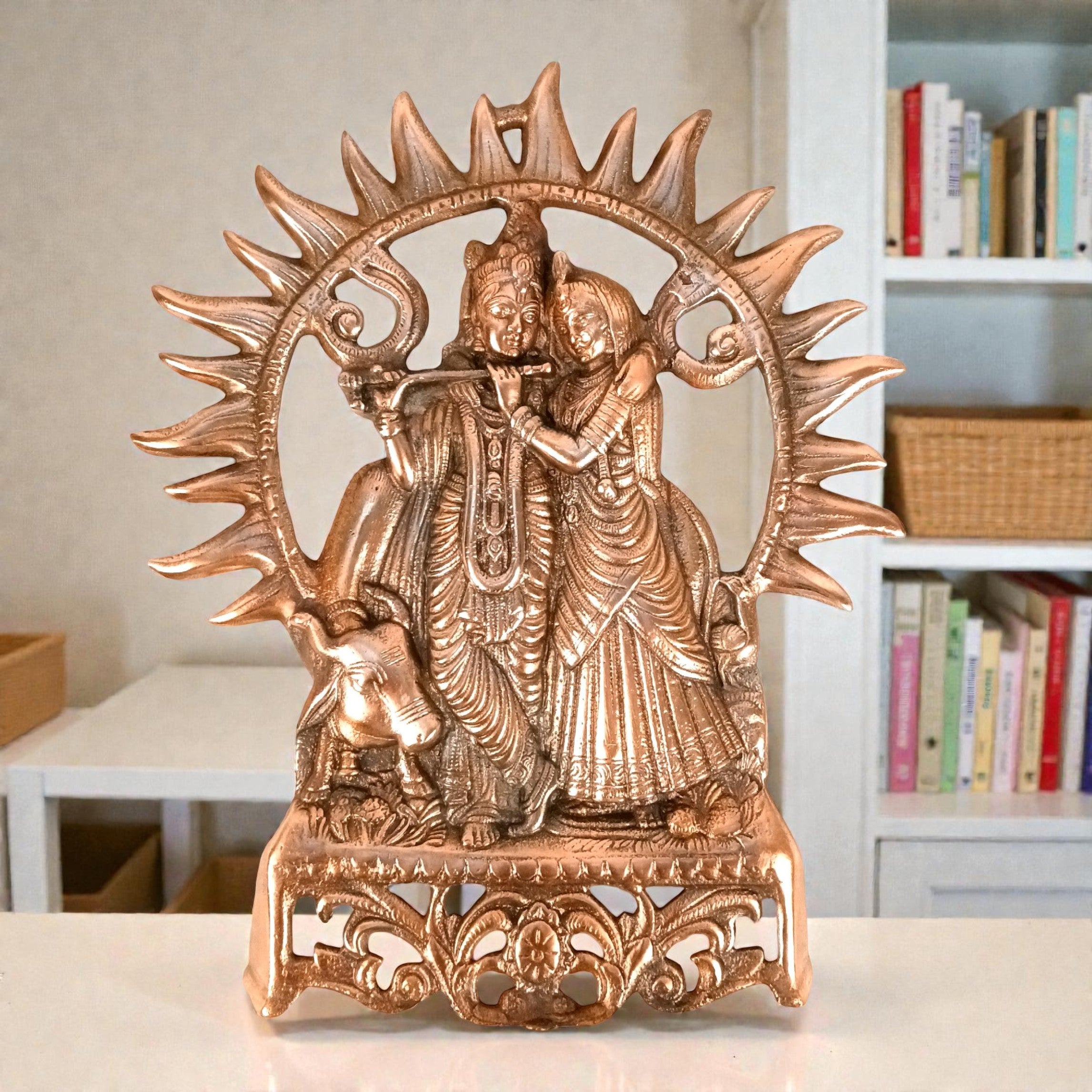 Radha Krishna Wall Hanging | Shri Radhe Krishna Metal Idol | Religious Wall Decor for Home, Pooja Room, Living Room & Office | Auspicious Gift for Housewarming - 16 Inch - Apkamart