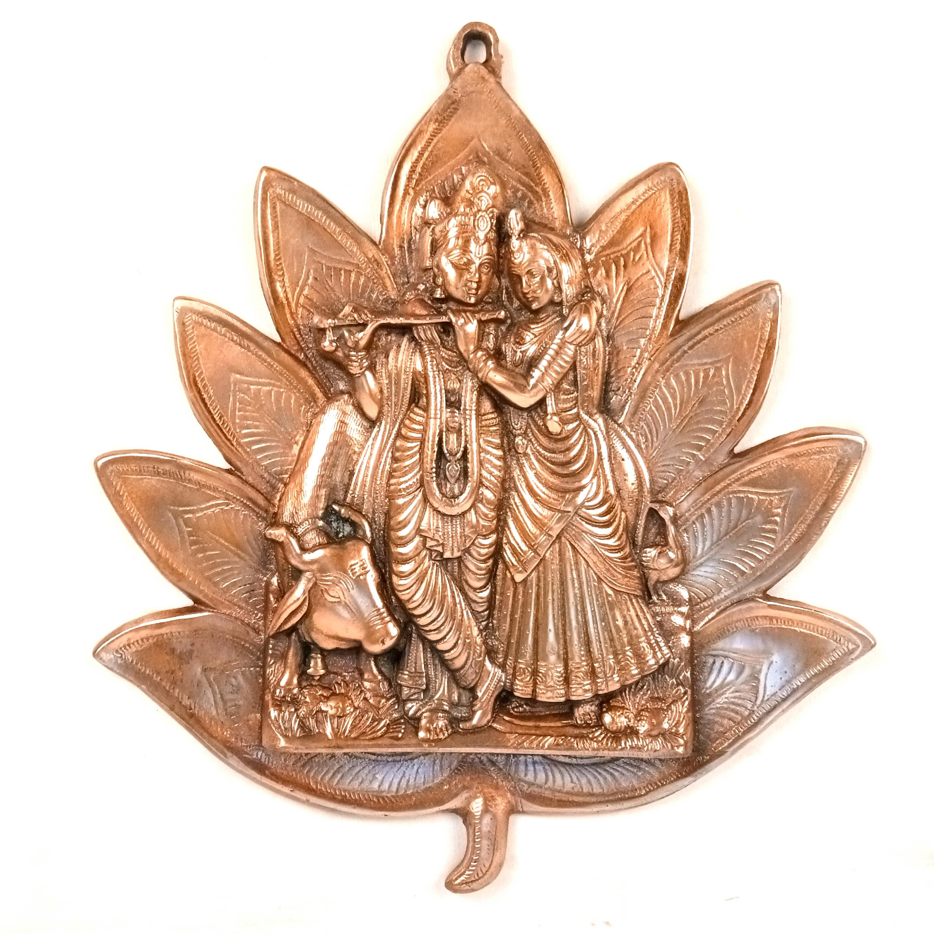 Radha Krishna Wall Hanging | Shri Radhe Krishna Metal Idol Playing Flute | Religious Wall Decor for Home, Pooja Room, Living Room & Office | Auspicious Gift - 16 Inch - Apkamart