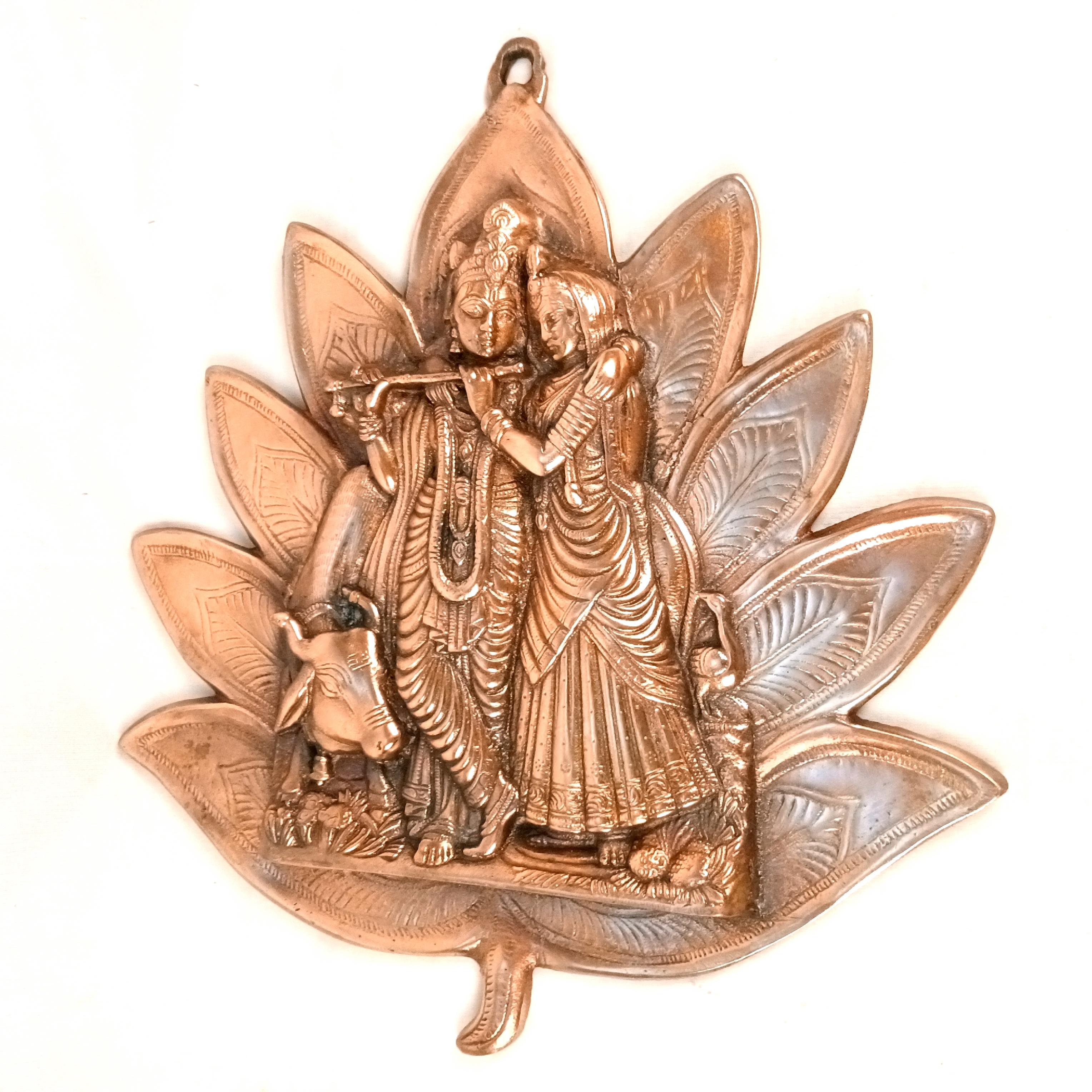 Radha Krishna Wall Hanging | Shri Radhe Krishna Metal Idol Playing Flute | Religious Wall Decor for Home, Pooja Room, Living Room & Office | Auspicious Gift - 16 Inch - Apkamart