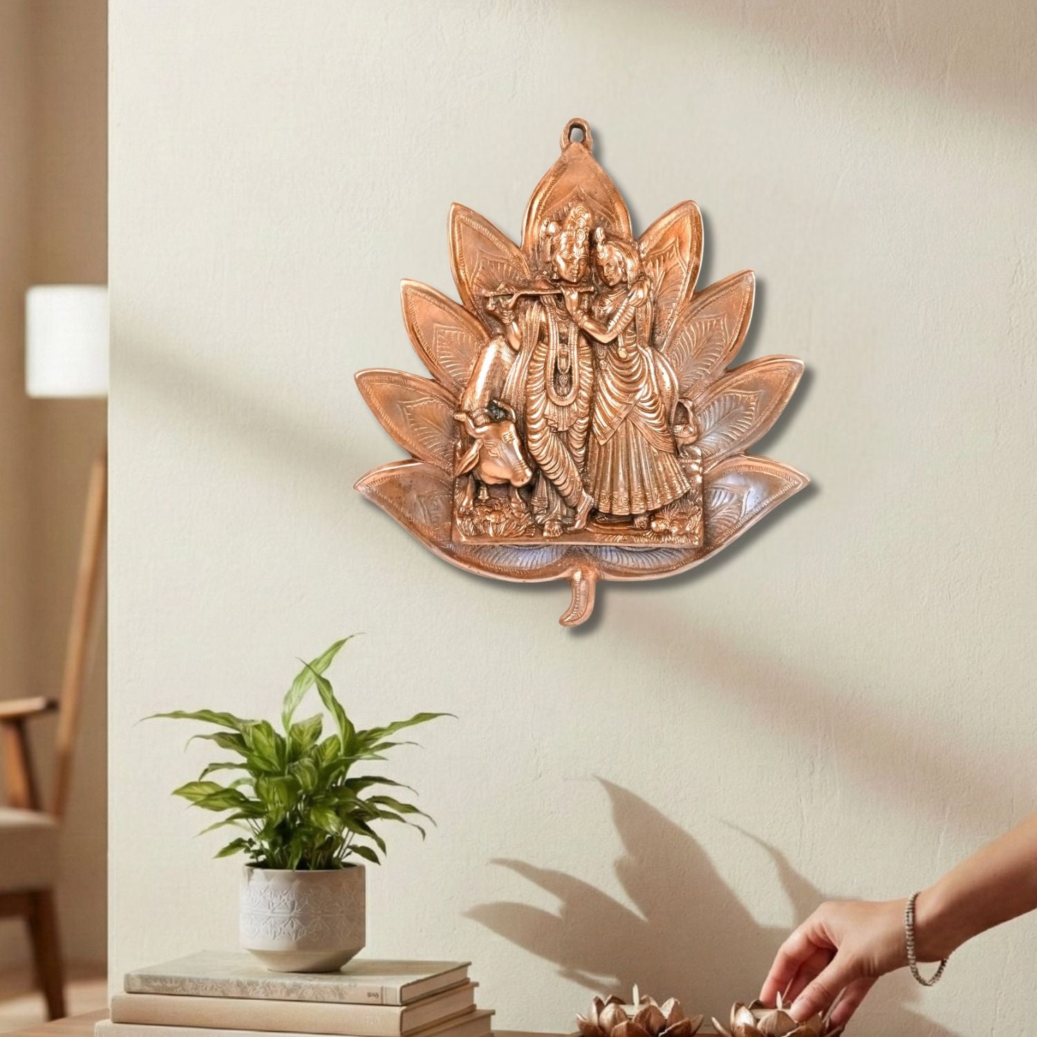 Radha Krishna Wall Hanging | Shri Radhe Krishna Metal Idol Playing Flute | Religious Wall Decor for Home, Pooja Room, Living Room & Office | Auspicious Gift - 16 Inch - Apkamart