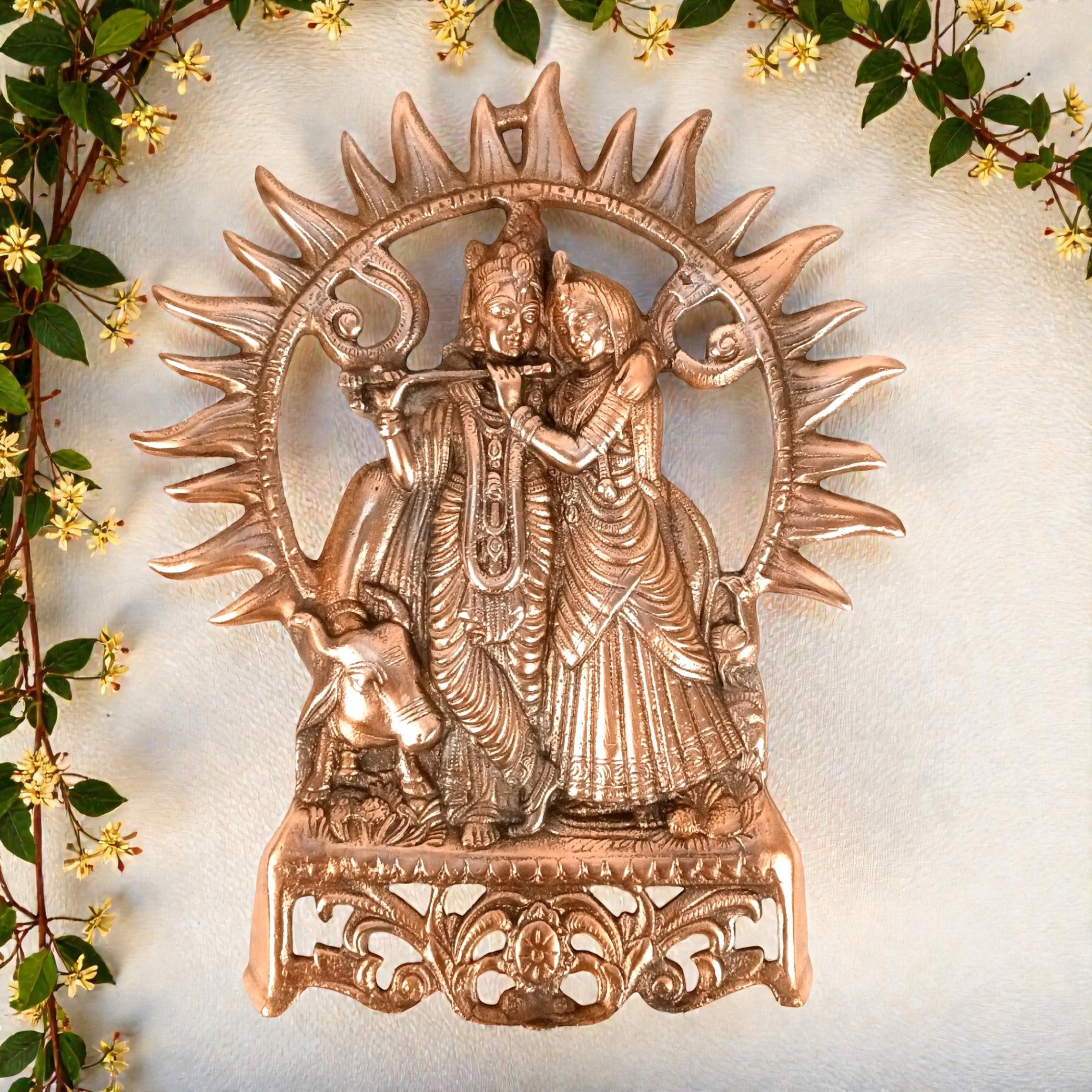 Radha Krishna Wall Hanging | Shri Radhe Krishna Metal Idol | Religious Wall Decor for Home, Pooja Room, Living Room & Office | Auspicious Gift for Housewarming - 16 Inch - Apkamart