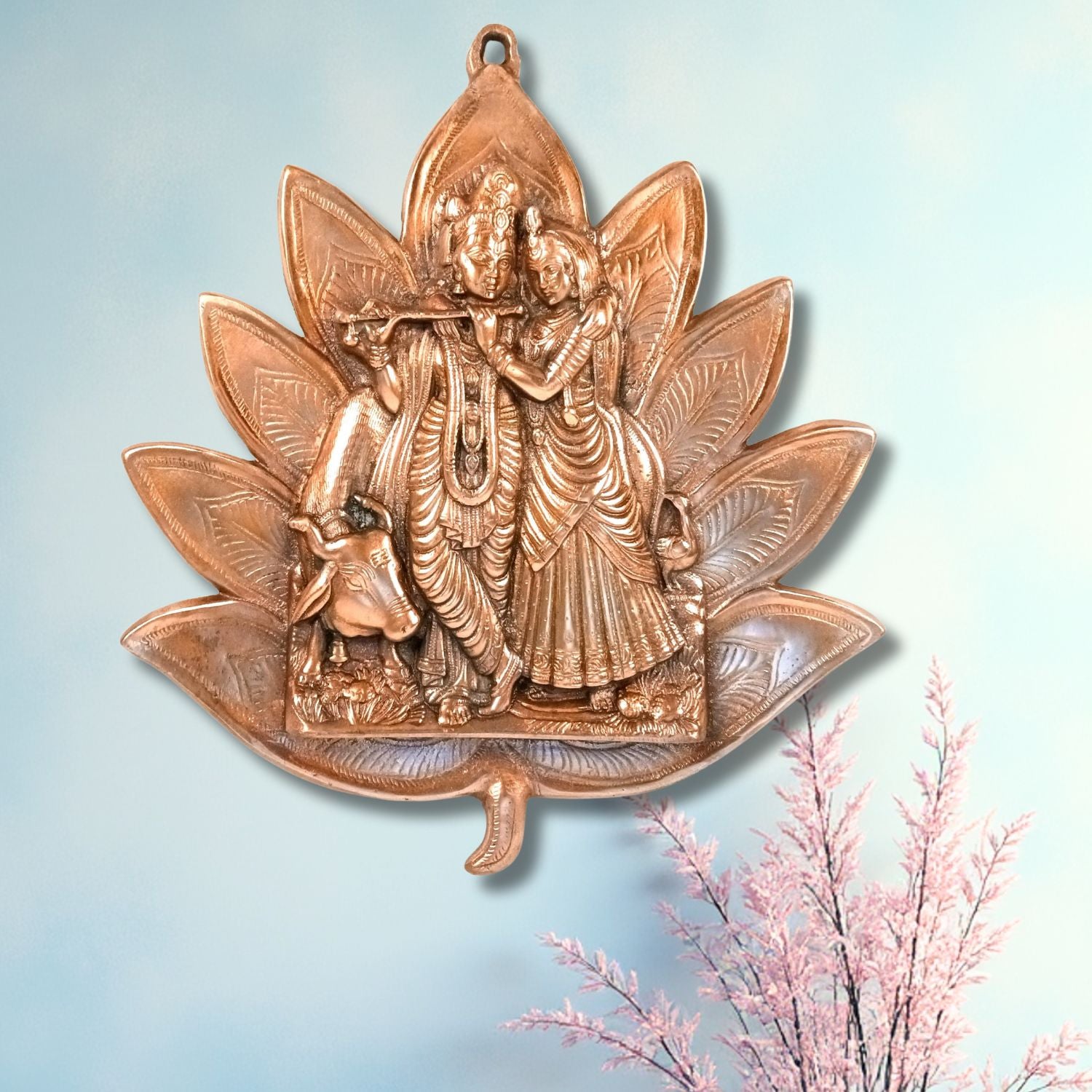 Radha Krishna Wall Hanging | Shri Radhe Krishna Metal Idol Playing Flute | Religious Wall Decor for Home, Pooja Room, Living Room & Office | Auspicious Gift - 16 Inch - Apkamart