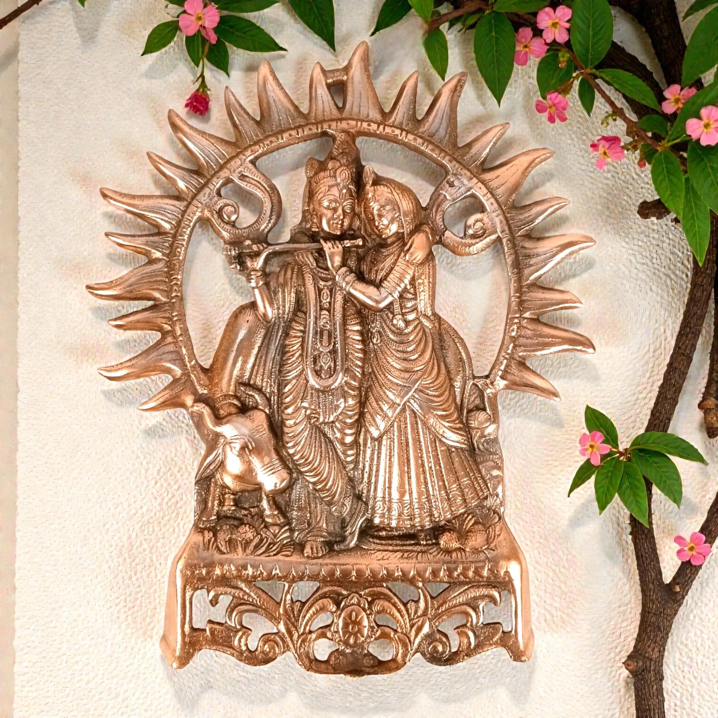 Radha Krishna Wall Hanging | Shri Radhe Krishna Metal Idol | Religious Wall Decor for Home, Pooja Room, Living Room & Office | Auspicious Gift for Housewarming - 16 Inch - Apkamart