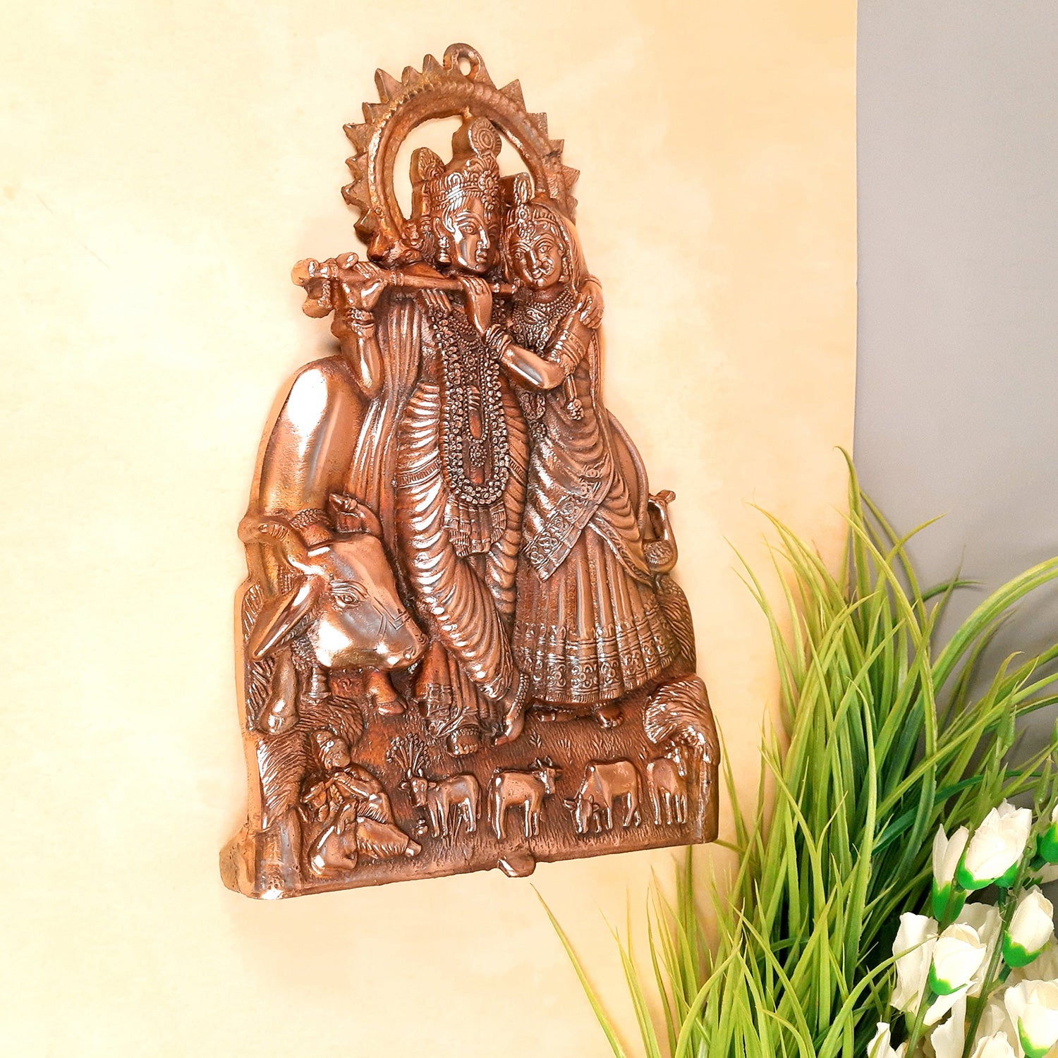 Radha Krishna Statue for Wall Decor | Radhe Krishna Wall Hanging Statue Idol | Religious & Spiritual Sculpture - for Gift, Home, Living Room, Office, Puja Room Decoration - 16 Inch - Apkamart