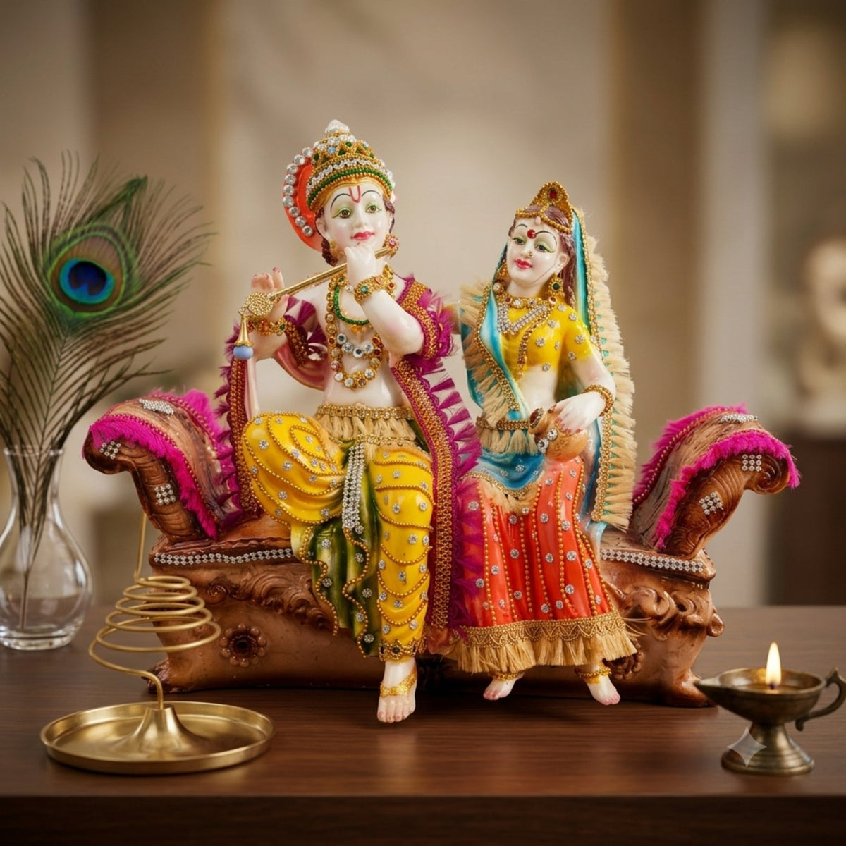 Radha Krishna on Royal Sofa Statue Idol – 12 Inch