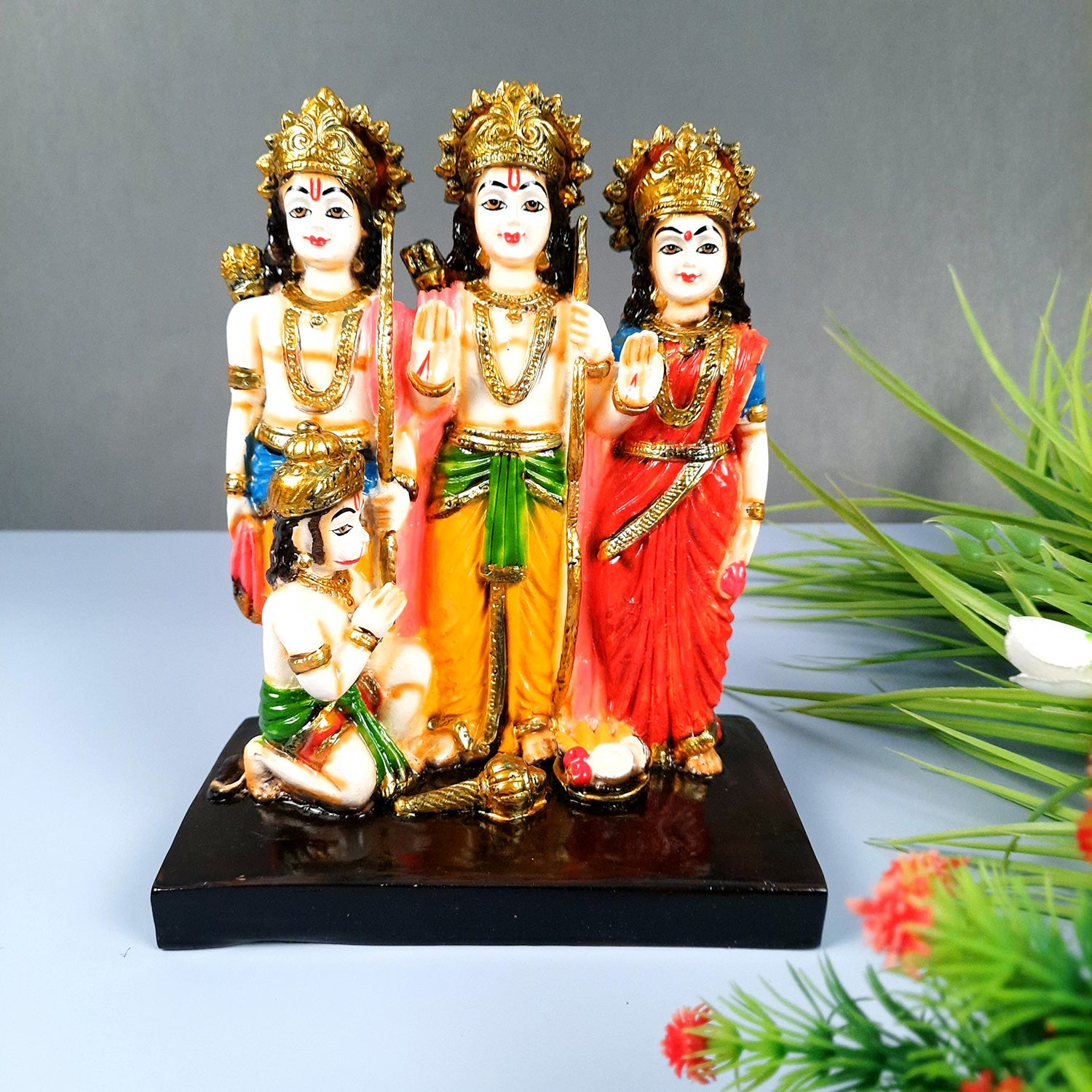 Ram Darbar with Ram, Laxman, Sita and Hanuman Idol Statue | Shree Ram Parivar Murti - For Pooja Room, Home, Temple, Puja, Decor & Gifts - 8 Inch - Apkamart #Style_Design 1