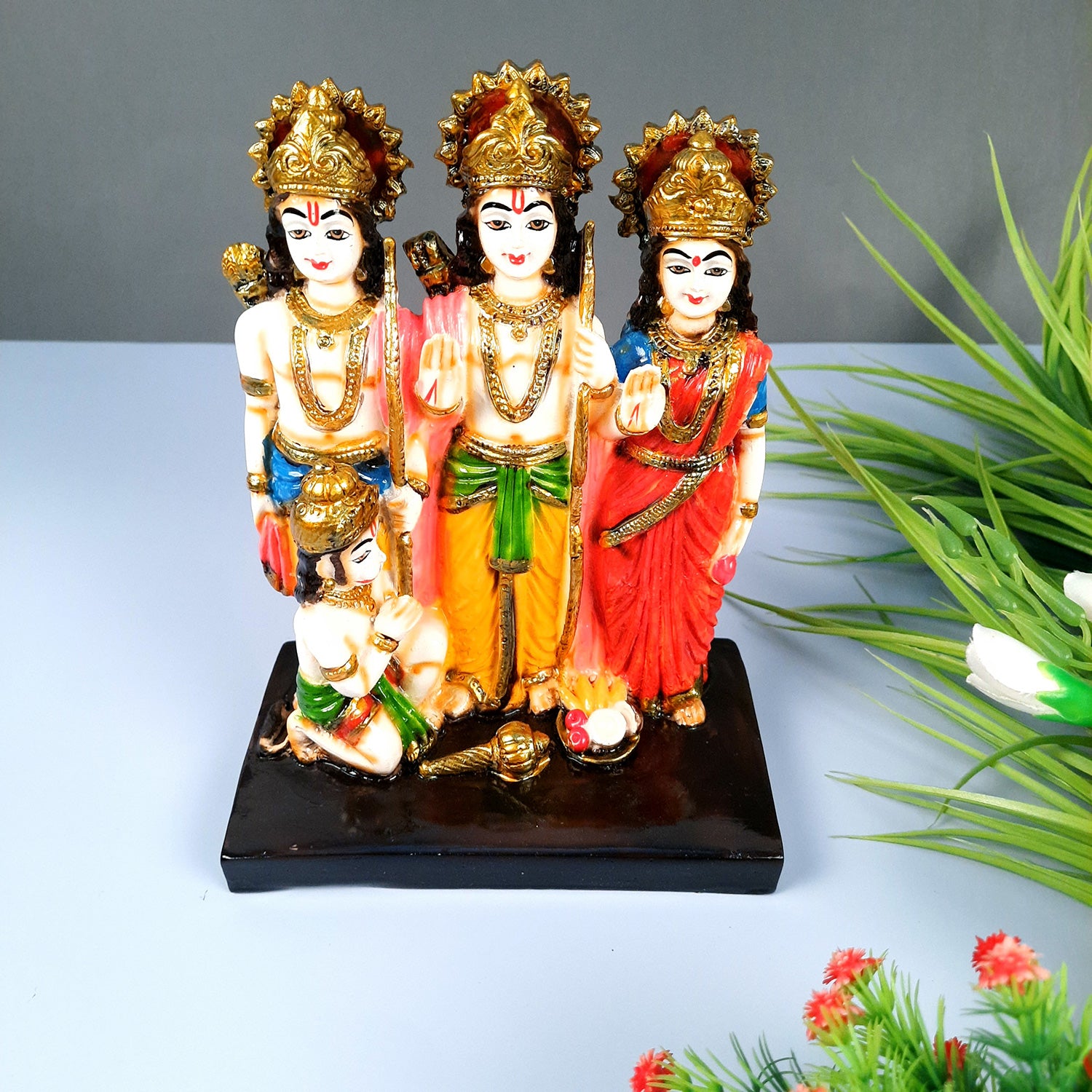 Ram Darbar with Ram, Laxman, Sita and Hanuman Idol Statue | Shree Ram Parivar Murti - For Pooja Room, Home, Temple, Puja, Decor & Gifts - 8 Inch - Apkamart #Style_Design 1