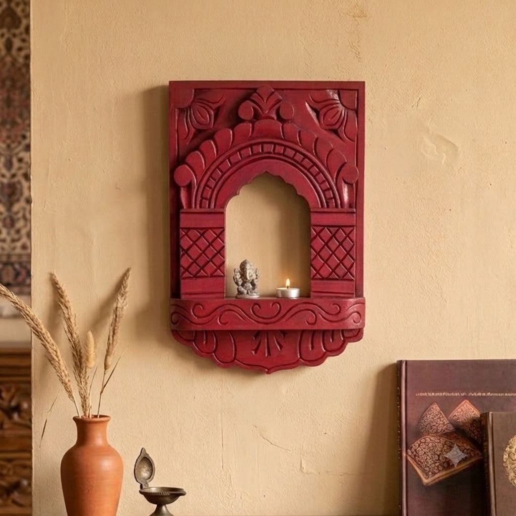 Wooden Jharokha Frame | Rajasthani Wall Decor - 11 inch-Apkamart