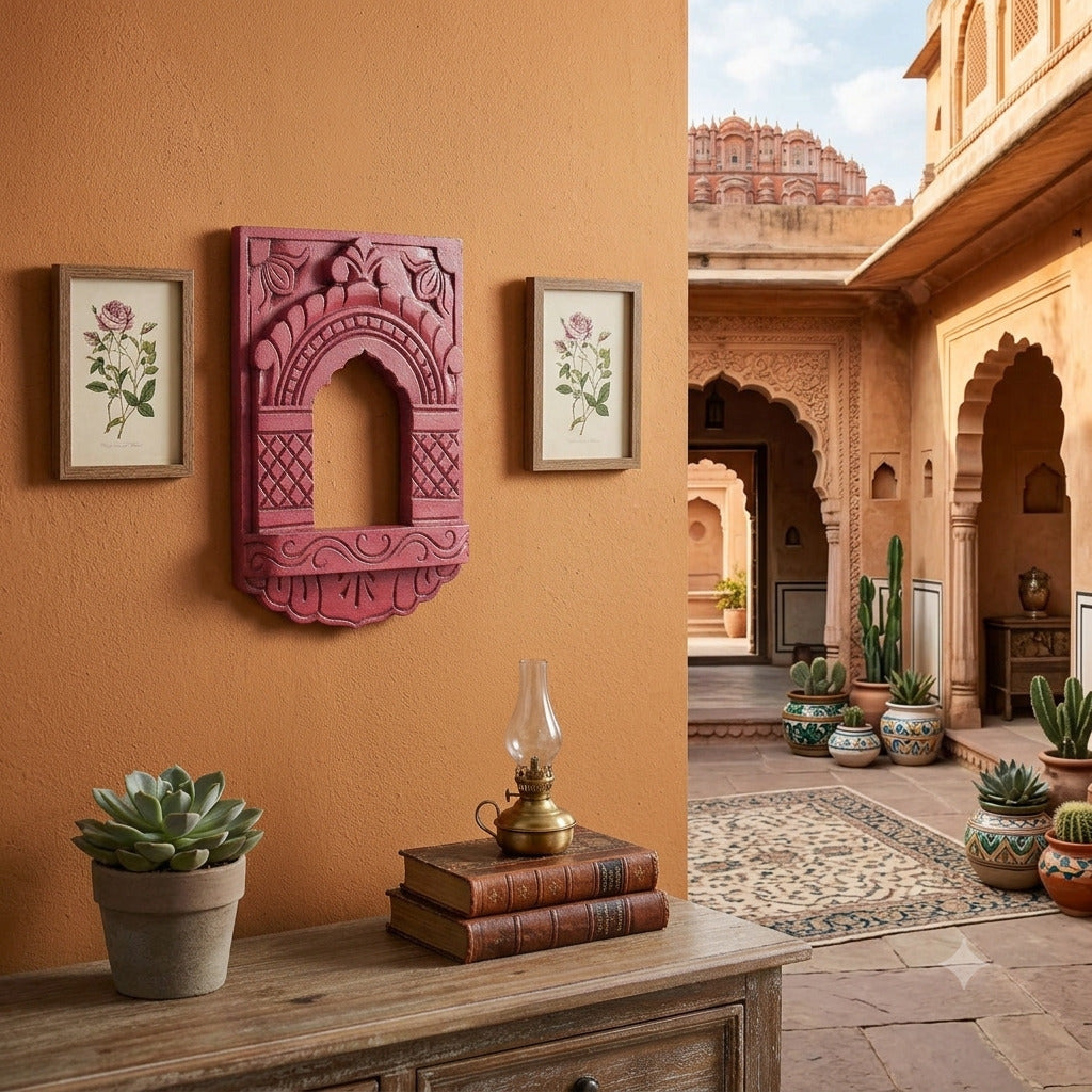 Wooden Jharokha Frame | Rajasthani Wall Decor - 11 inch-Apkamart