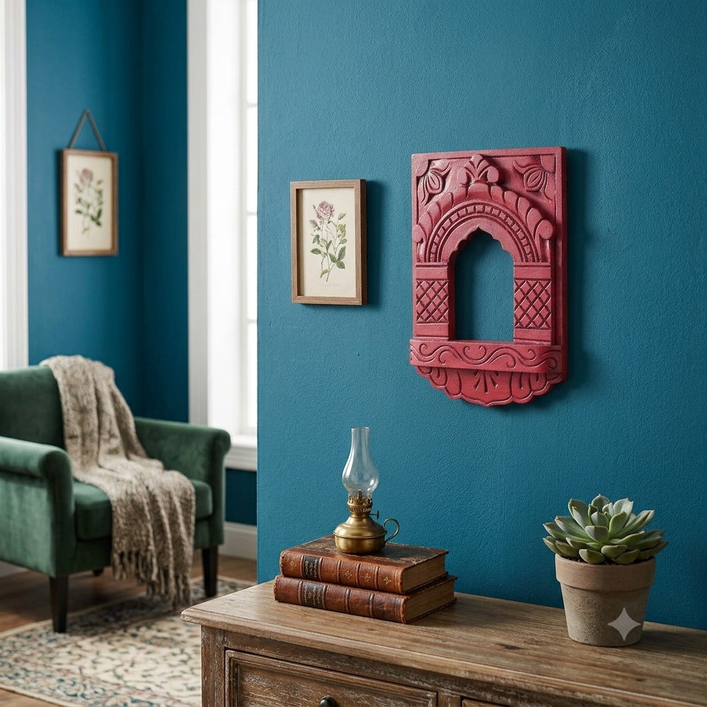 Wooden Jharokha Frame | Rajasthani Wall Decor - 11 inch-Apkamart