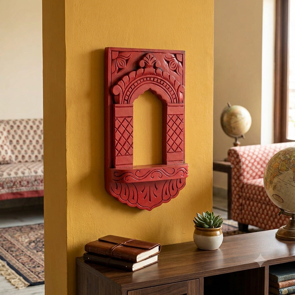 Wooden Jharokha Window Wall Hanging | Rajasthani Decor - 15 inch-Apkamart