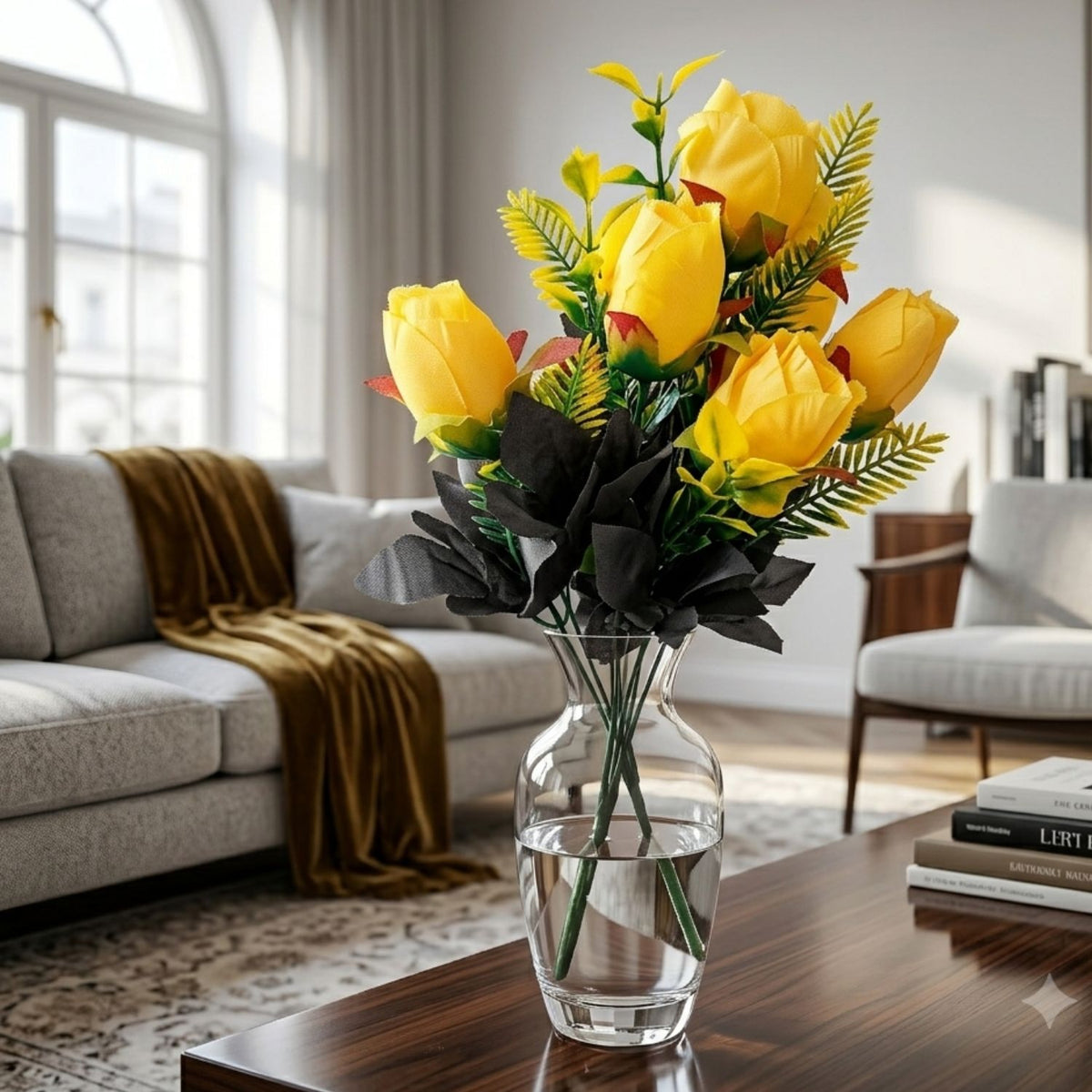 Rose Artificial Flower Bunch for Vase Pot - 14 Inch-Apkamart