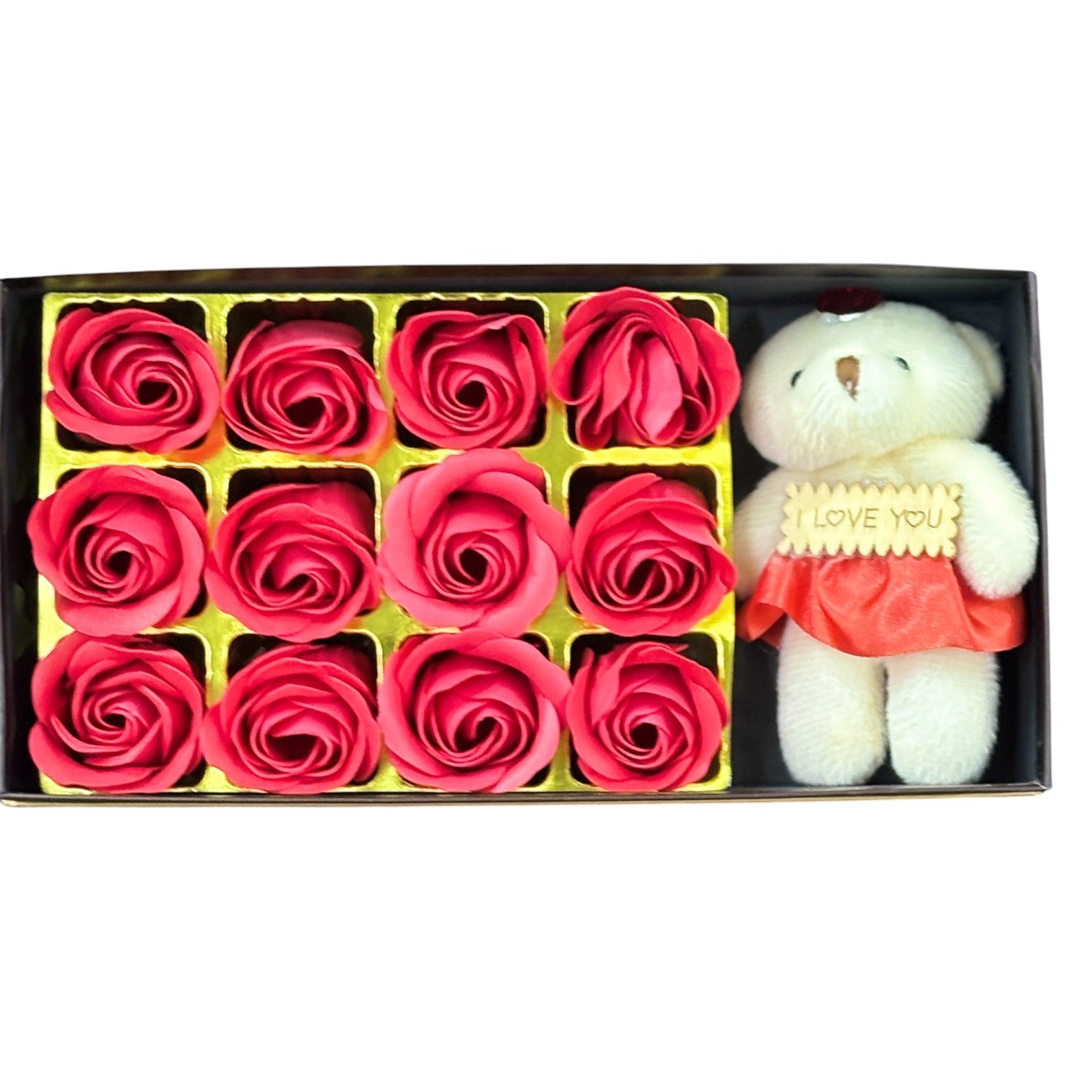 Artificial Red Roses with Teddy Bear | Valentine Gift Combo for Girlfriend, Wife & Loved Ones | Romantic Soft Toy & Rose Gift Set for Birthday - 9 Inch
