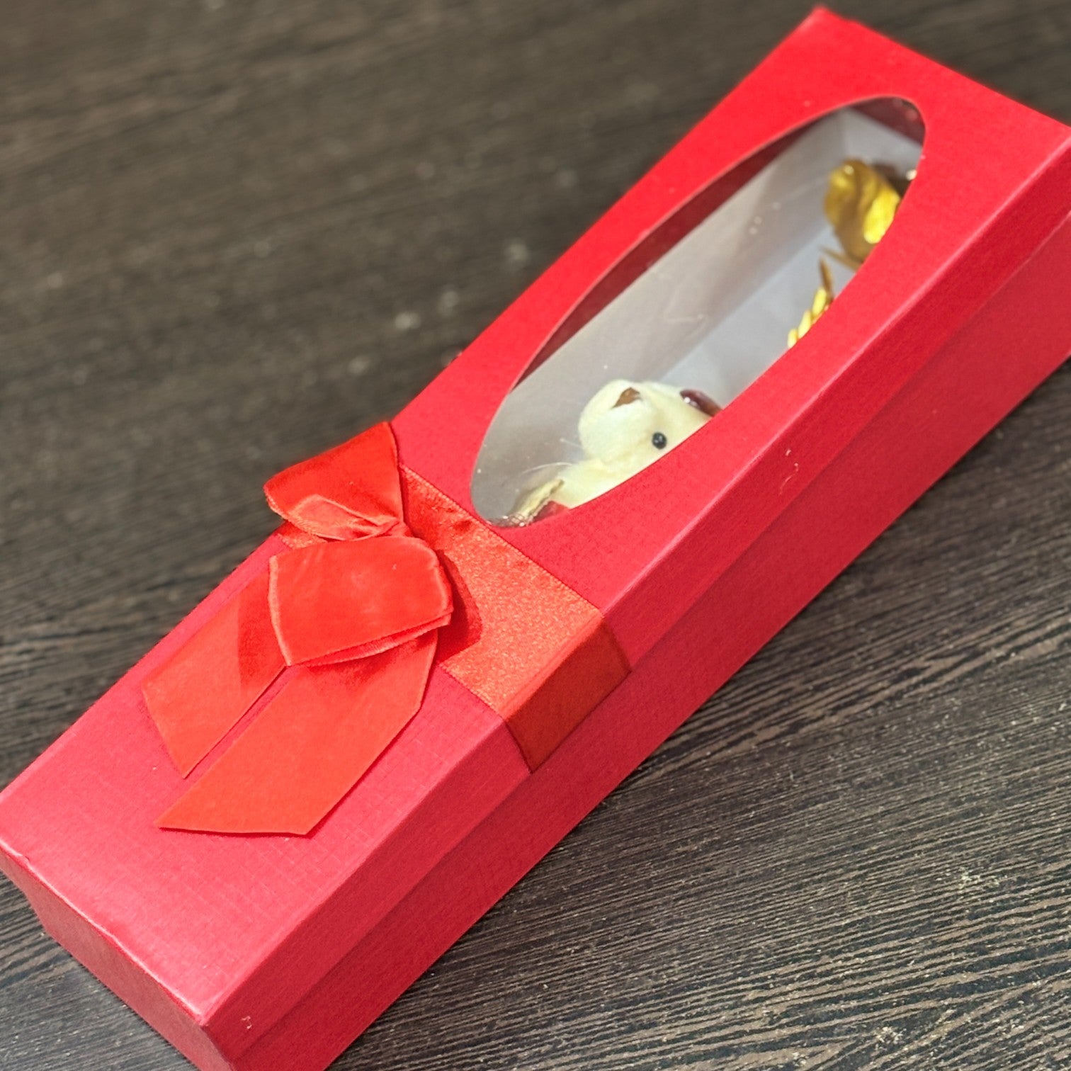 Artificial Golden Rose Flower With Teddy | Valentine Gift for Girlfriend, Wife & Loved Ones | Decorative Rose for Anniversary, Valentine, Birthday & Romantic Gift - 13 Inch - Apkamart