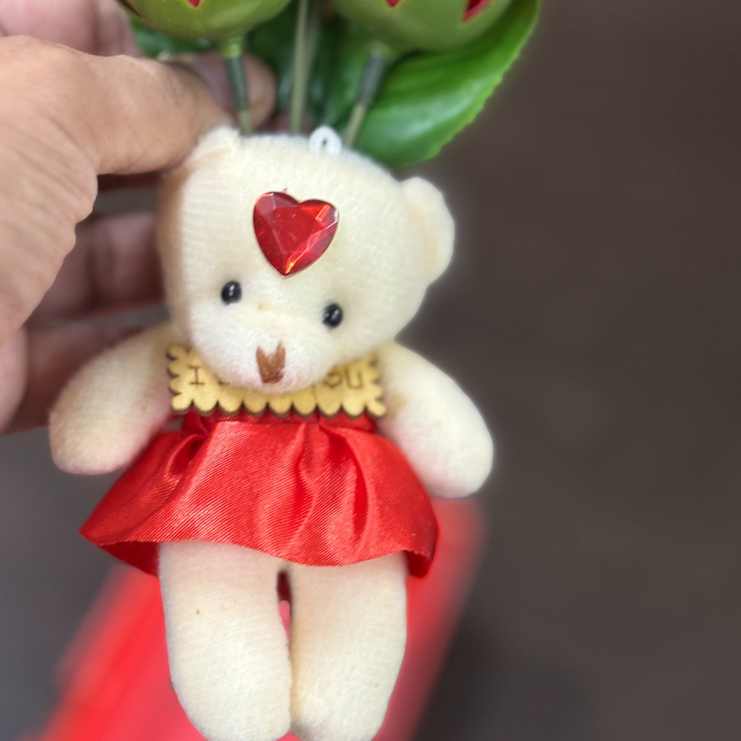Artificial Red Rose with Teddy Bear | Valentine Gift Combo for Girlfriend, Wife & Loved Ones | Romantic Soft Toy & Rose Gift Set for Birthday & Anniversary - 11 Inch - Apkamart