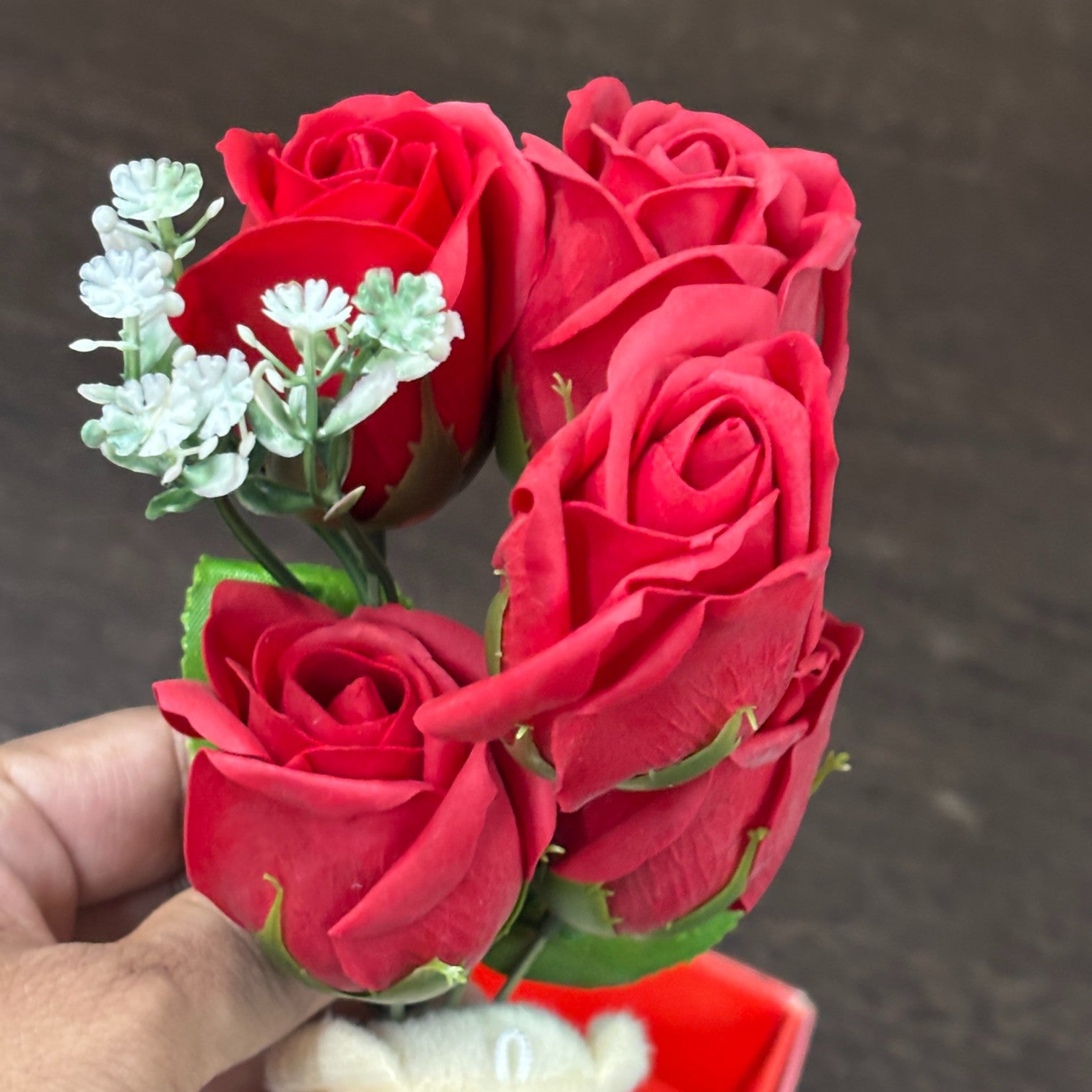 Artificial Red Rose with Teddy Bear | Valentine Gift Combo for Girlfriend, Wife & Loved Ones | Romantic Soft Toy & Rose Gift Set for Birthday & Anniversary - 11 Inch - Apkamart