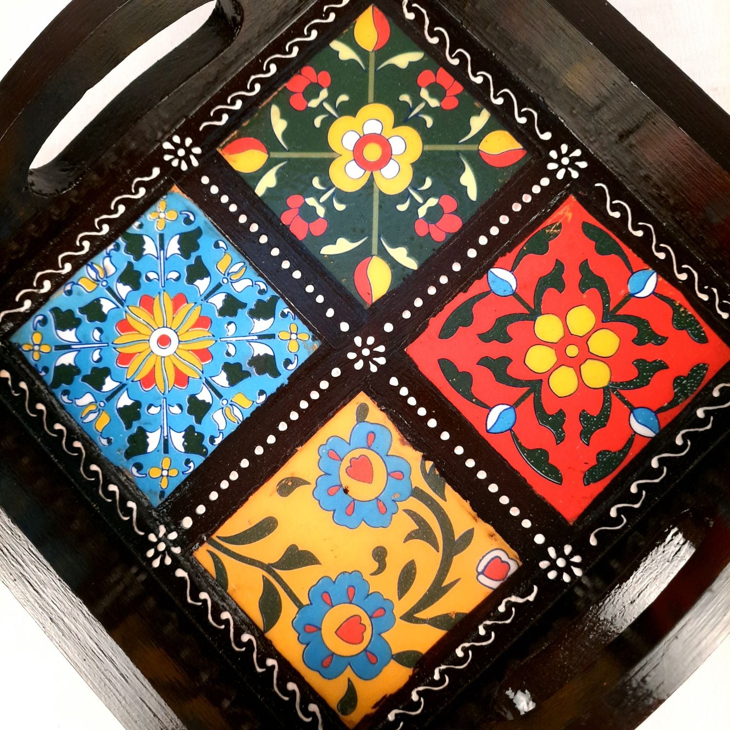 Serving Tray With In-Built Ceramic Tiles | Tea Tray - For Serving, Kitchen, Home Decor & Gifts - 9 Inch -Apkamart #Style_Designer
