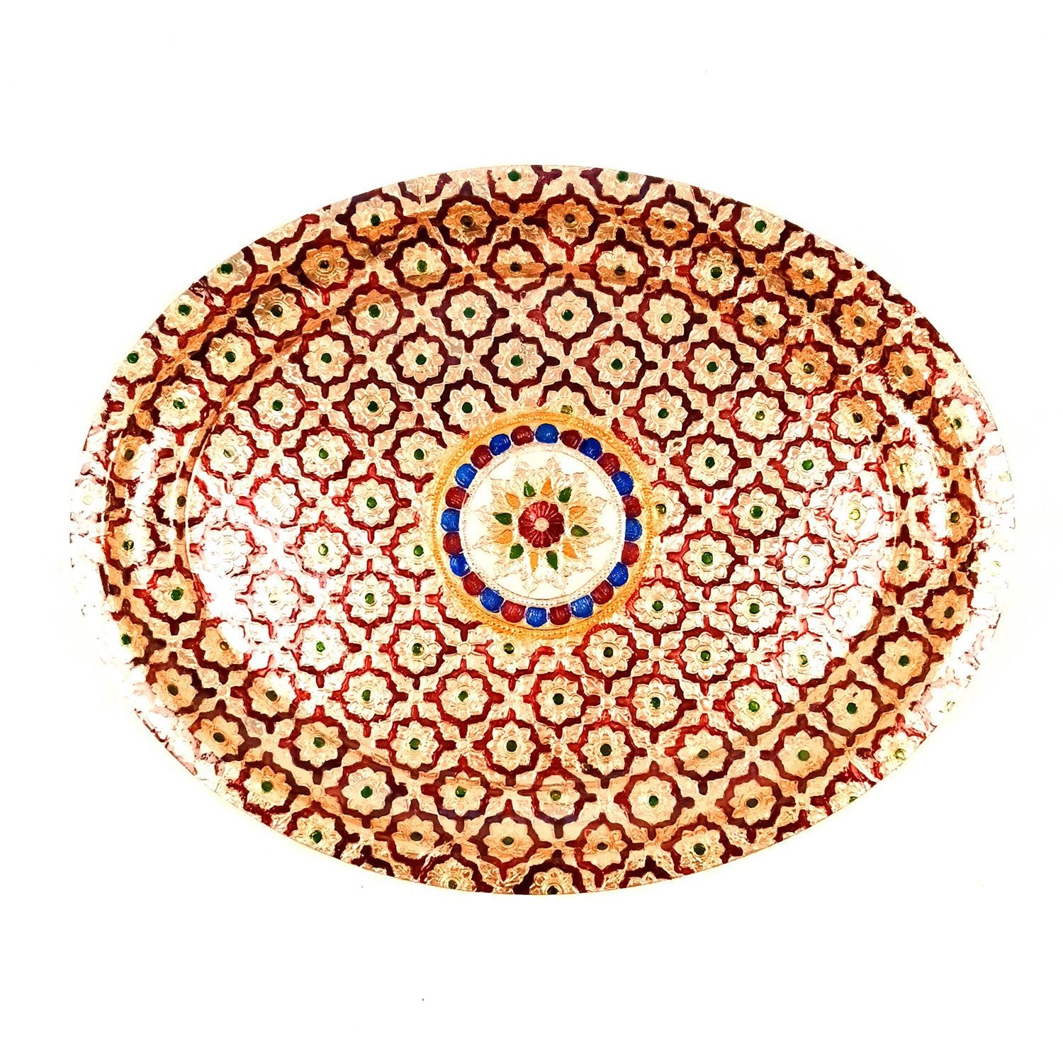Steel Tray | Serving Trays for Tea, Coffee & Snacks with Meenakari Work - for Home, Dining Table Organization, Kitchen & Gifts - 13 inch - Apkamat #Size_14 Inch